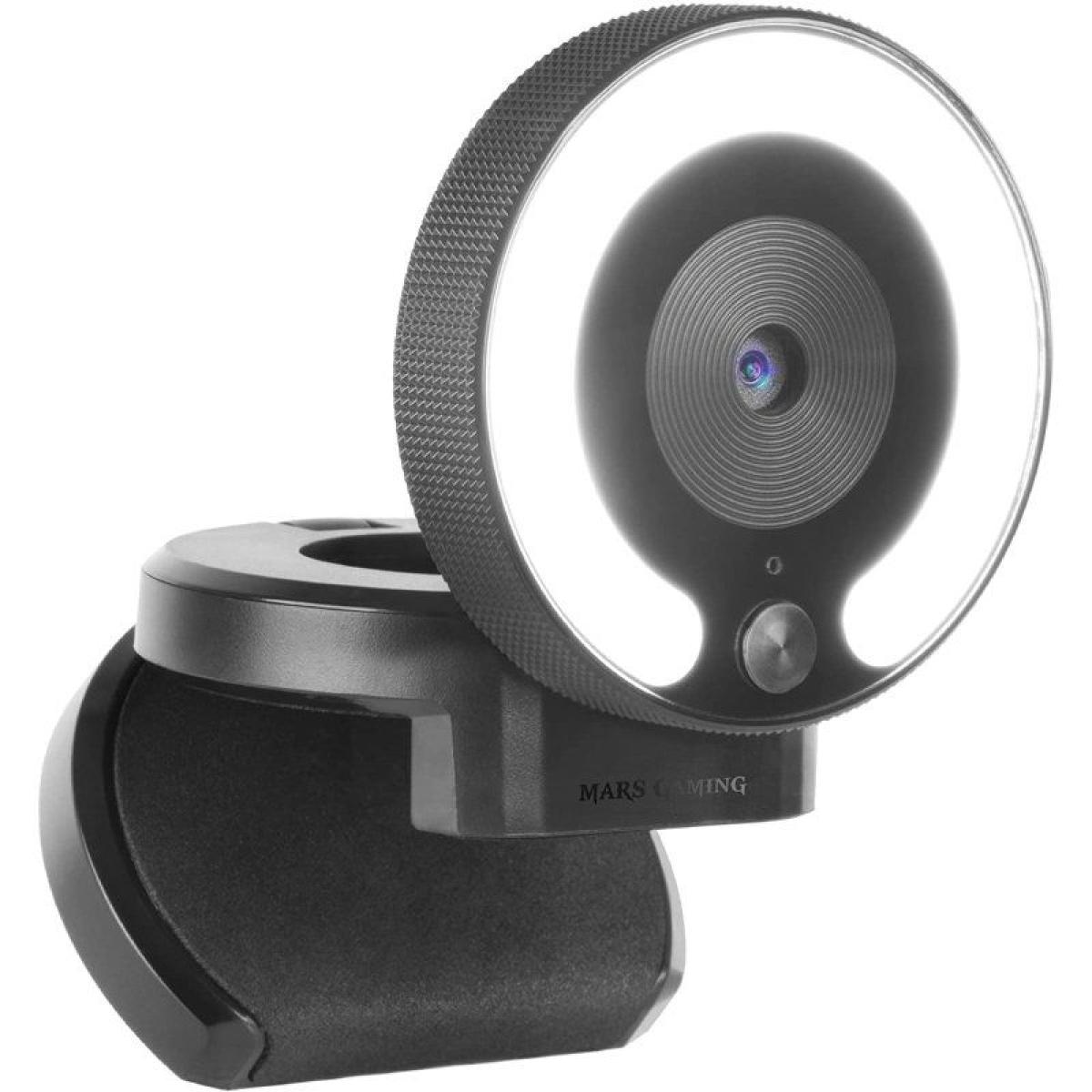 Webcam nera con luce circolare e scritta 'MARS GAMING'.