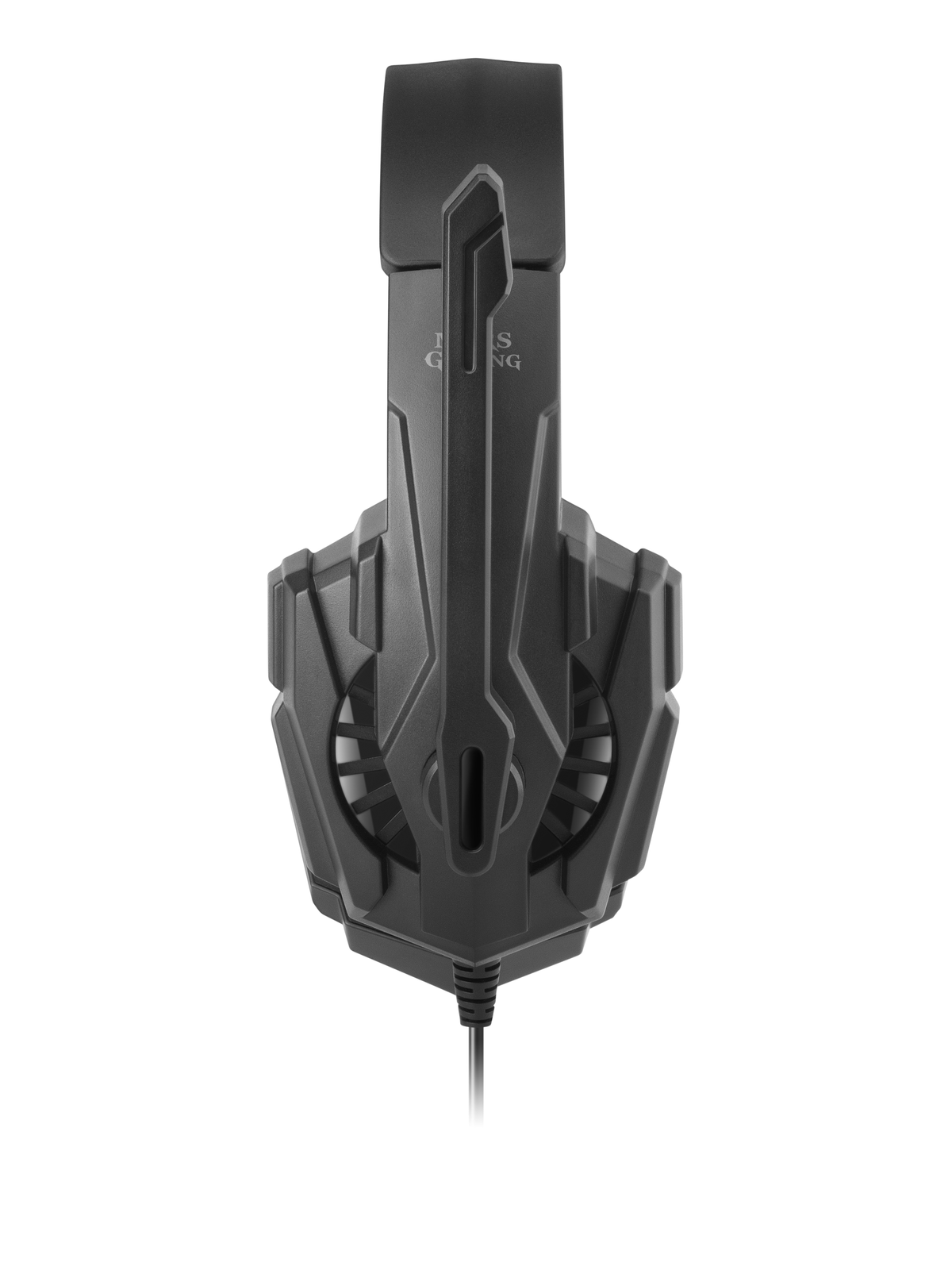 Czarne słuchawki dla graczy na białym tle. Widok z góry.