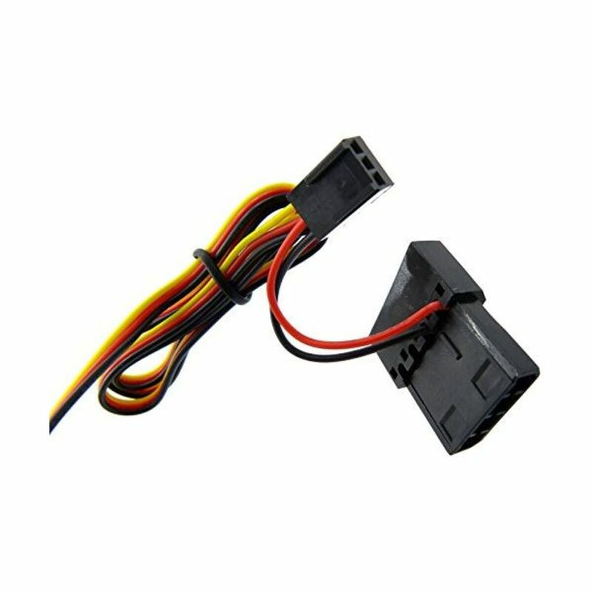 Dos conectores negros unidos a cables. Uno con múltiples cables, el otro con pocos.