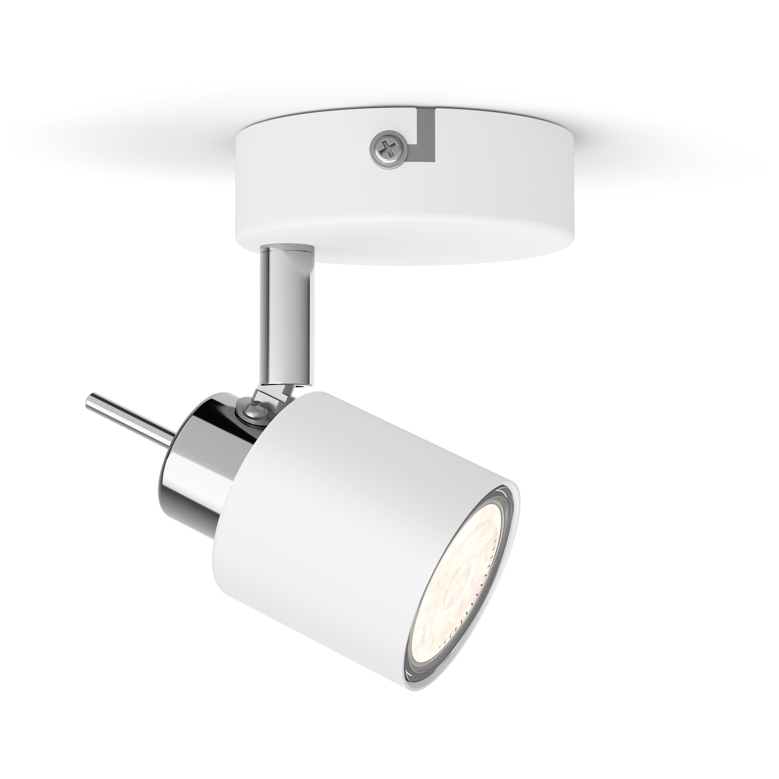 Witte, verstelbare spot op een witte achtergrond. Chroomdetails.
