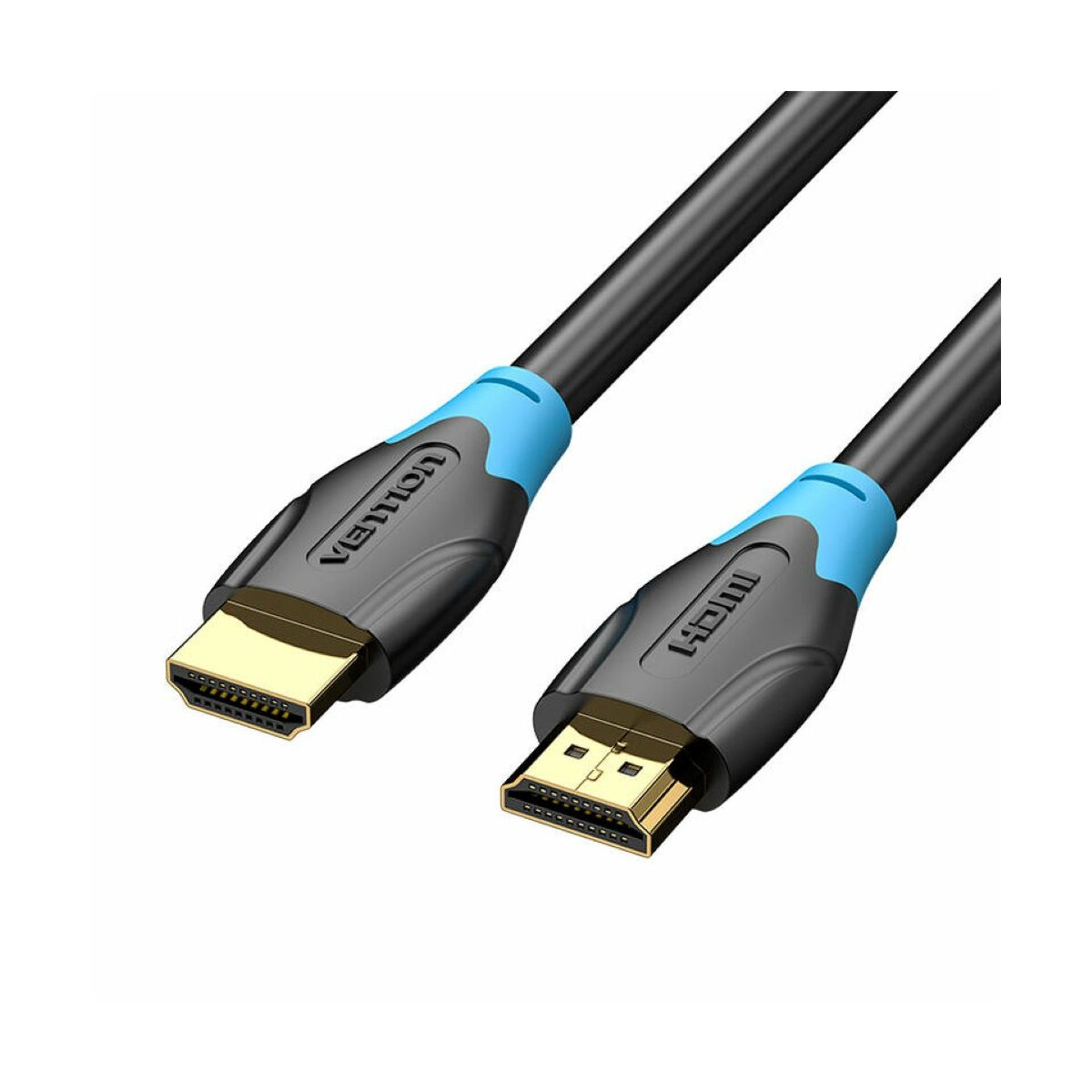 Due cavi HDMI neri con connettori blu.