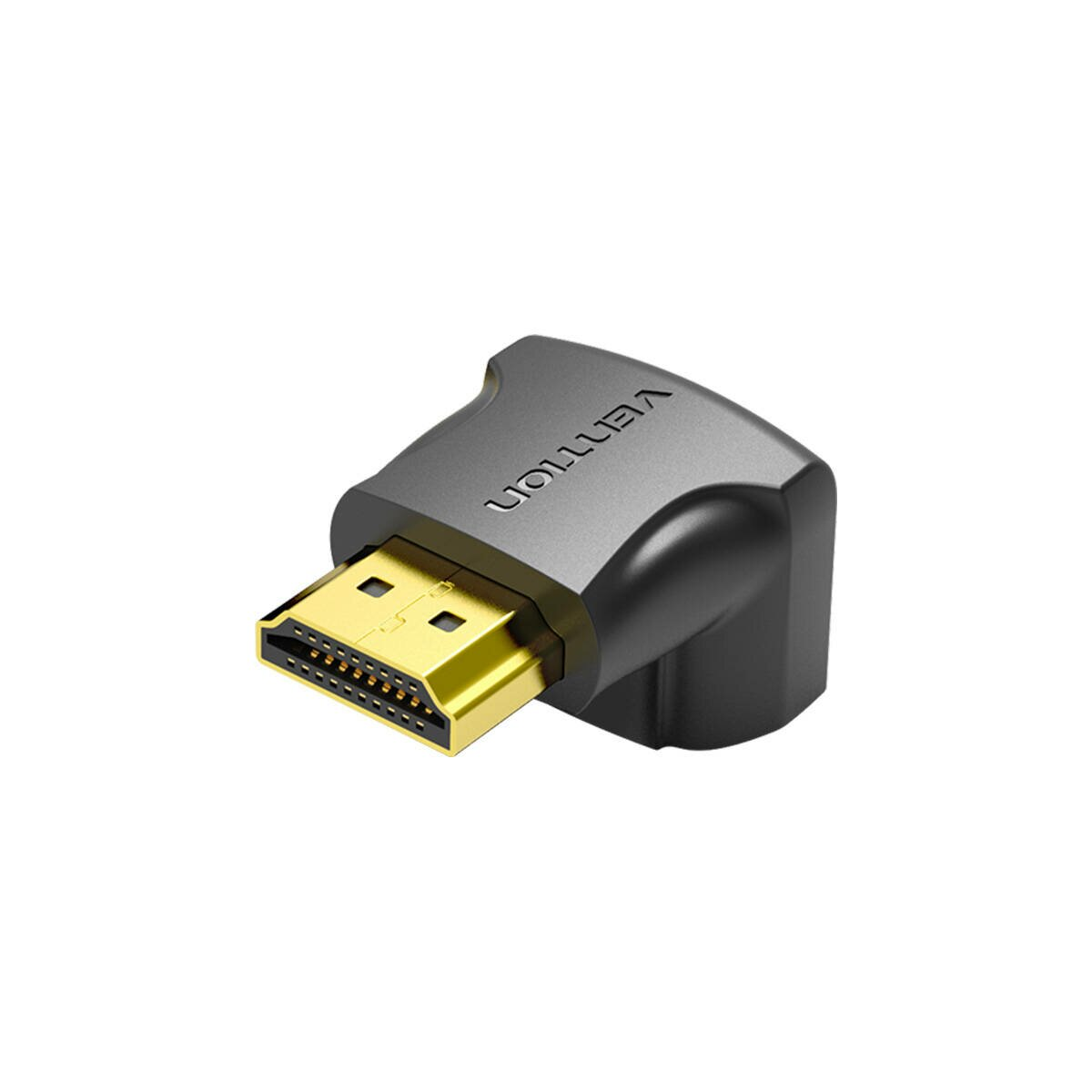 Un adattatore HDMI nero con connettore dorato, il marchio è VENTION.