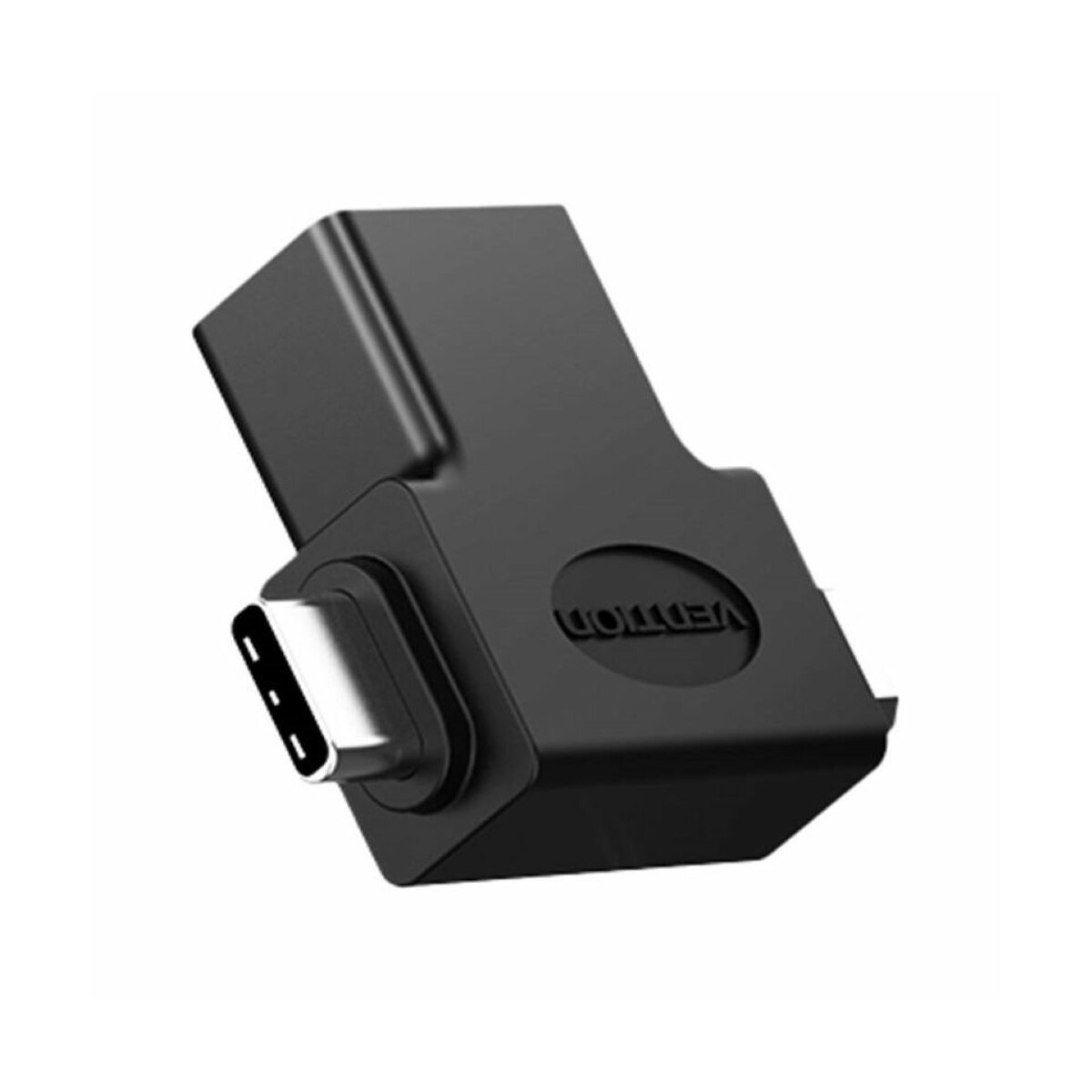 Adattatore USB-C Vention nero. Ha un connettore USB-C da un lato e un USB-A dall'altro.
