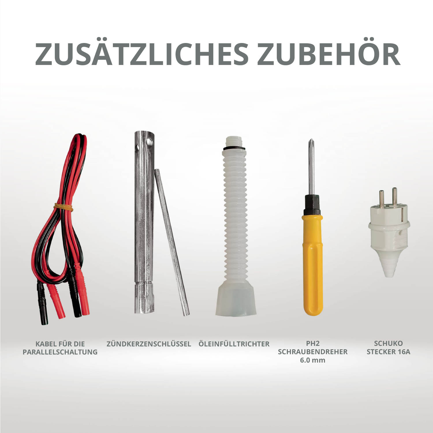 Various car maintenance tools, including cables, screwdriver, and other essential equipment.