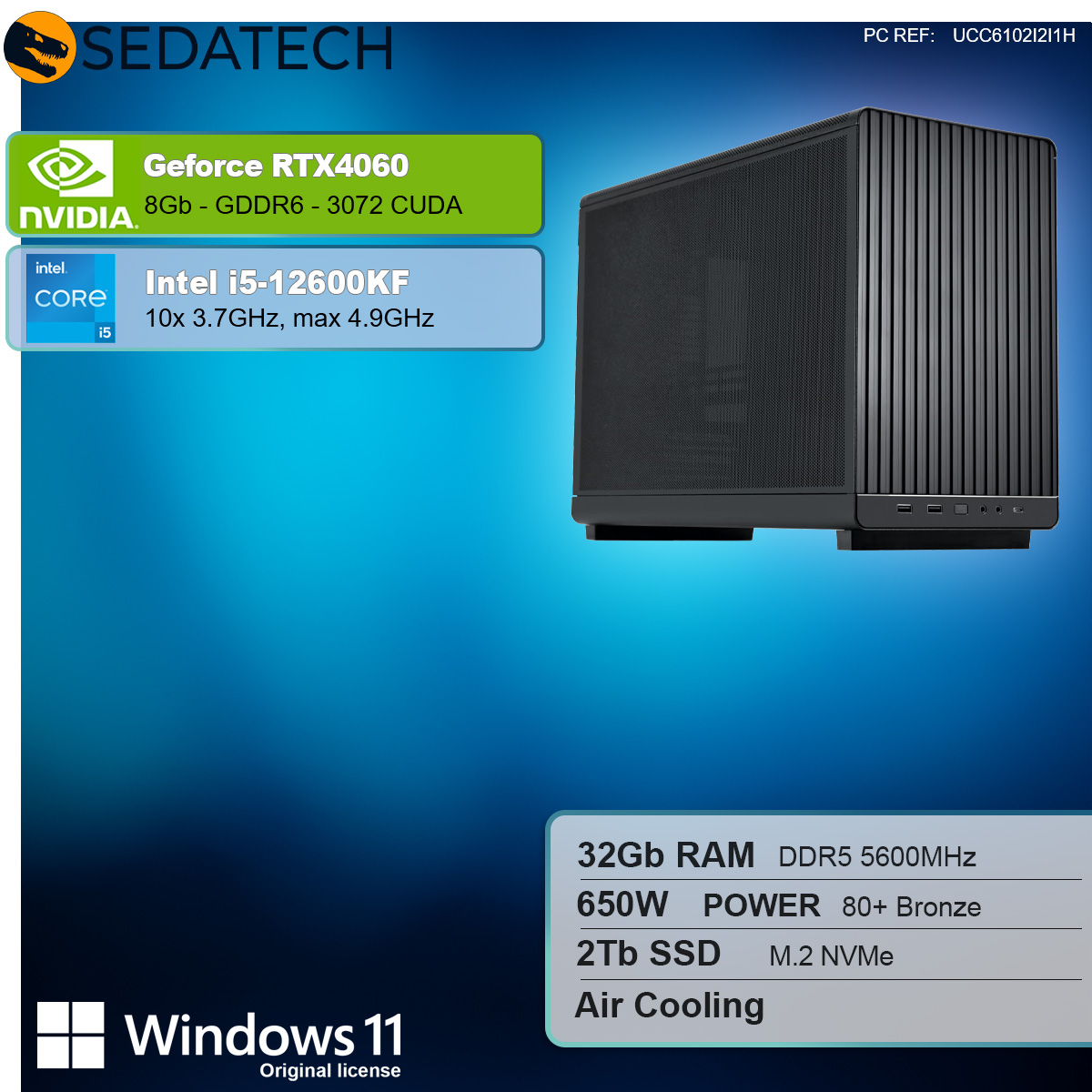 Desktop-PC mit Nvidia RTX 4060, Intel i5-12600KF, 32GB RAM, 2TB SSD.