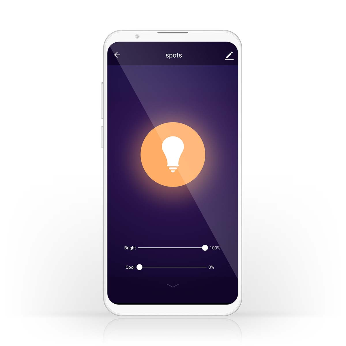 Smartphone-Bildschirm mit Glühbirnen-Symbol und Anpassungsoptionen.
