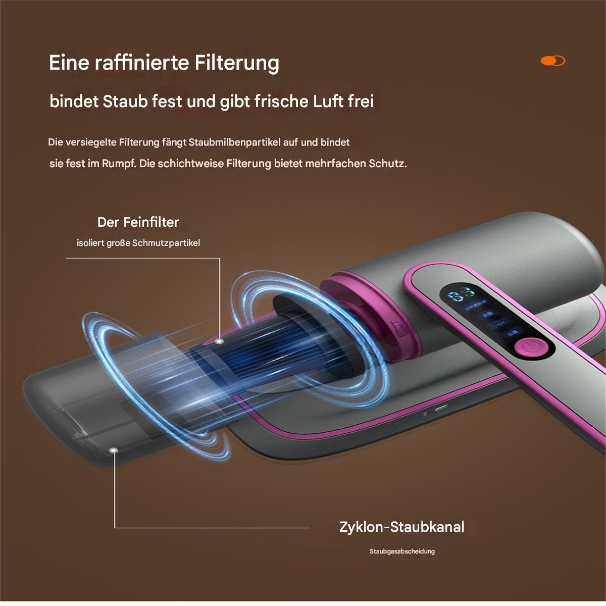 Ein grauer und rosa Haarglätter mit Luftstromdetails und digitaler Anzeige, Nahaufnahme.