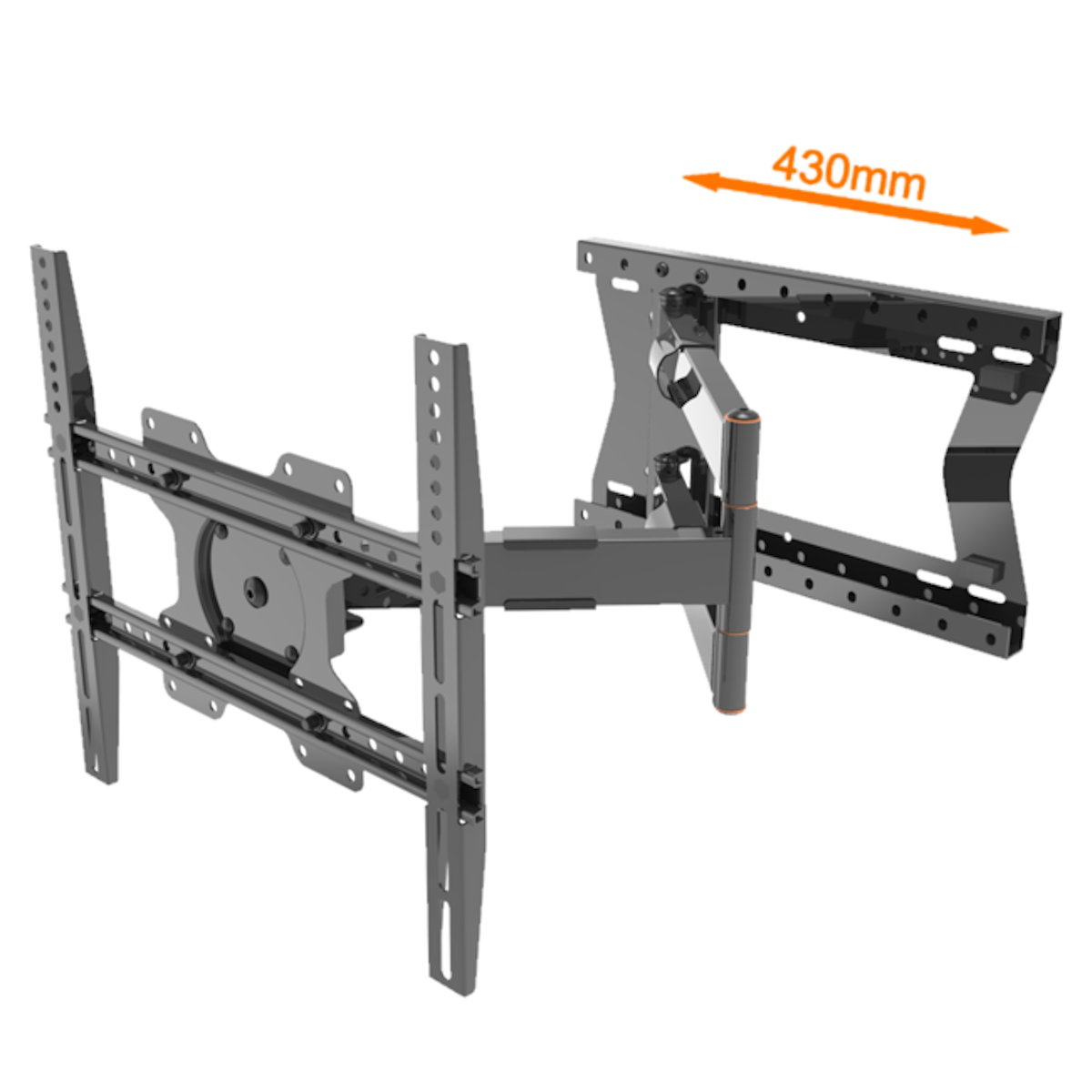 Support mural TV, avec bras réglables, et une mesure de 430mm.