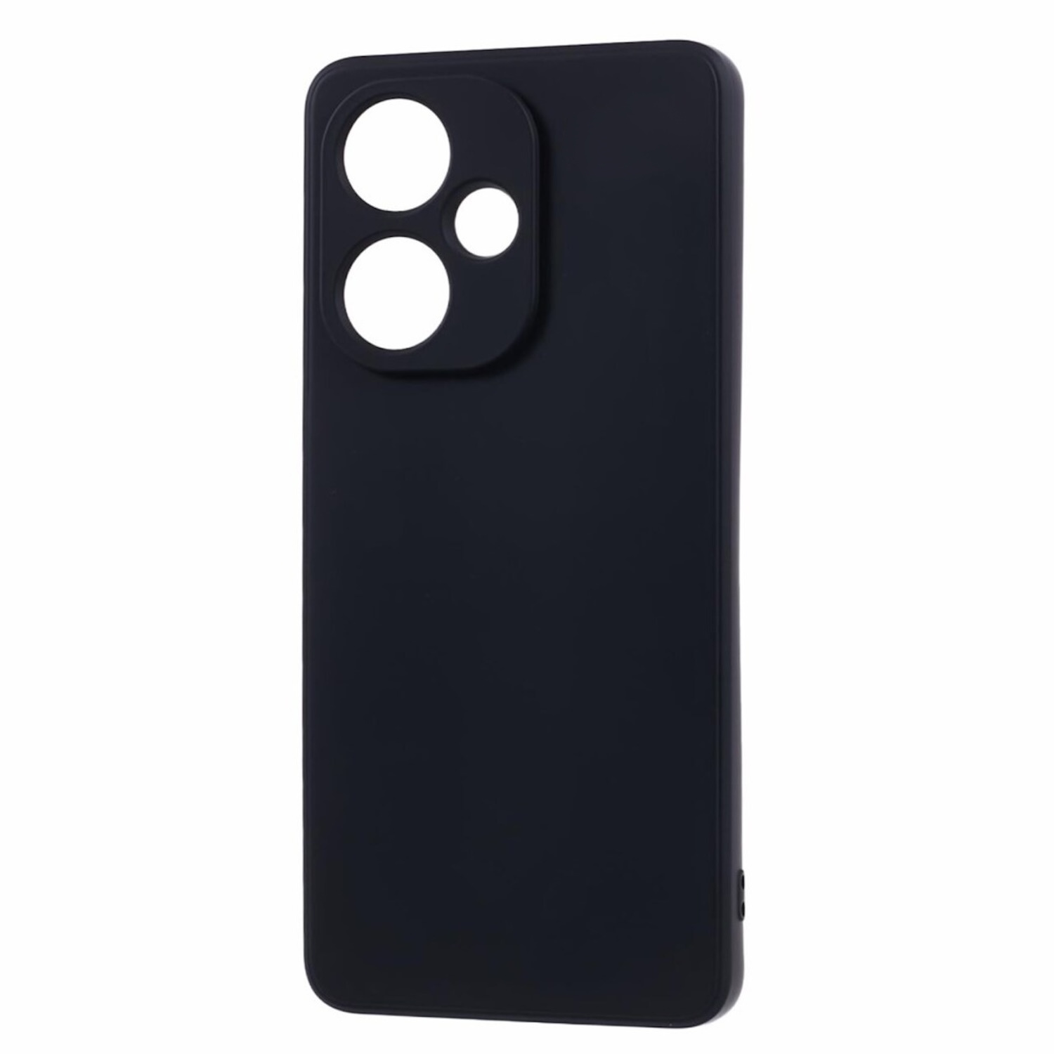 Eine schwarze Handyhülle mit Kameraaussparung. Die Hülle ist schlicht und bedeckt die Rückseite des Telefons.