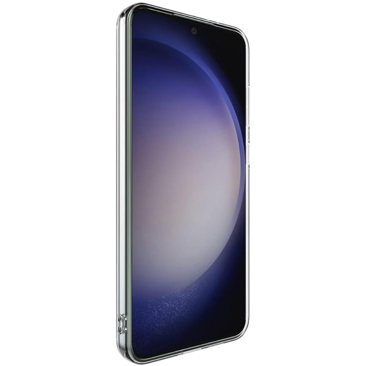 Ein Smartphone in einer transparenten Hülle, das die Bildschirmseite zeigt, mit einem schlanken und modernen Design.