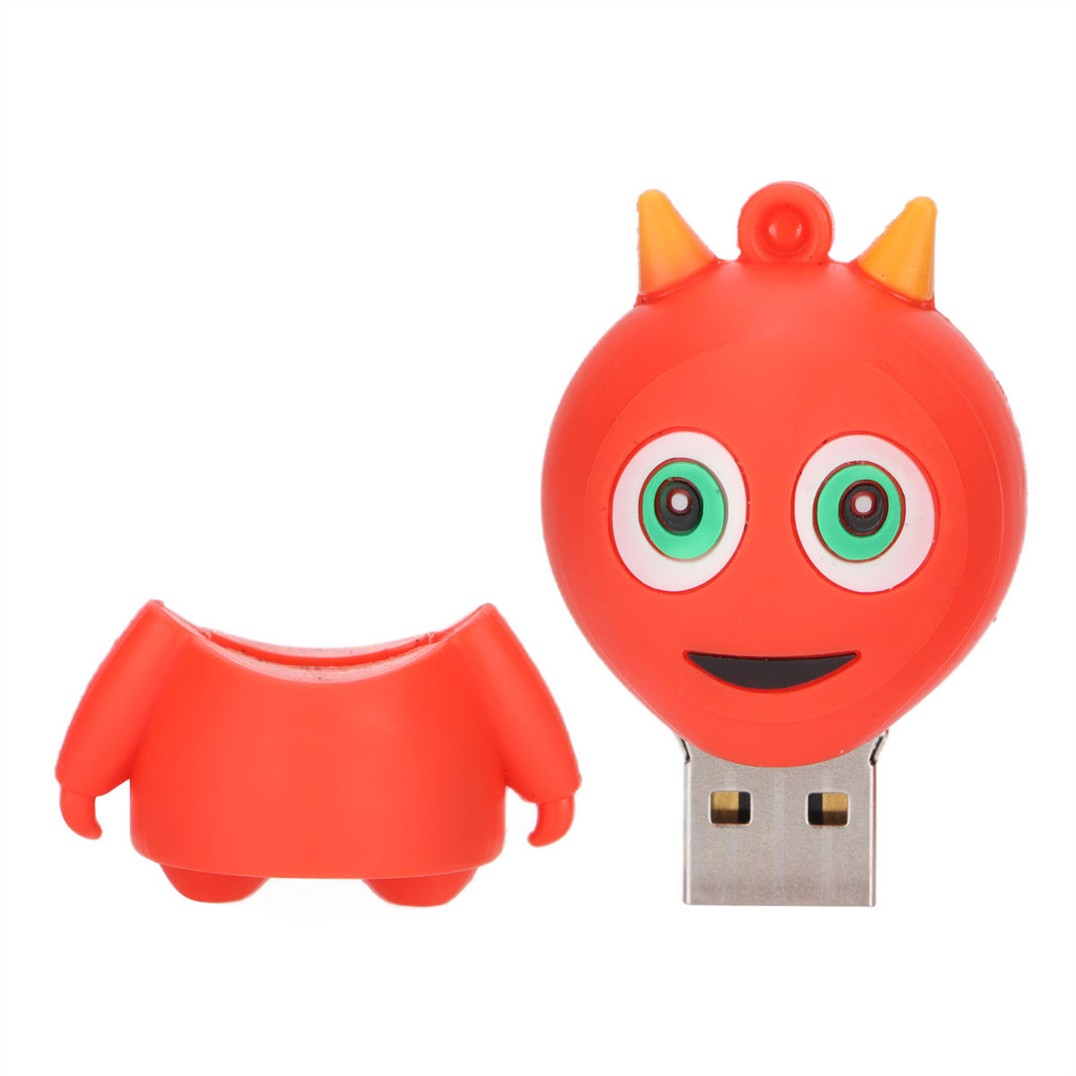 Roter USB-Stick mit einem Zeichentrickcharakter-Kopf. Der Körper ist separat.