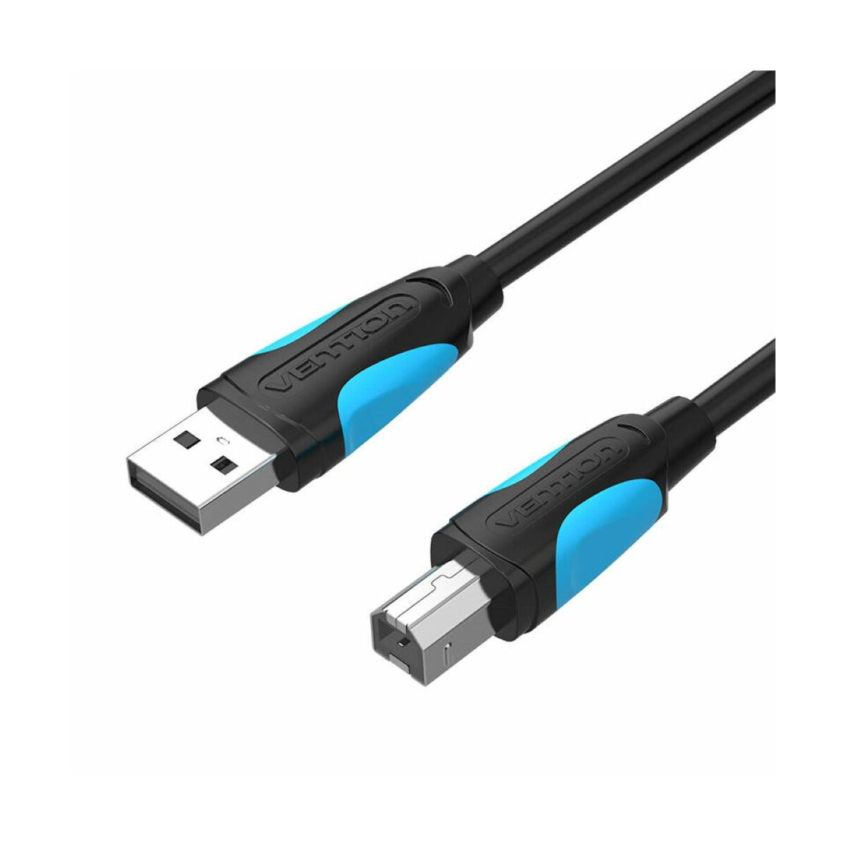 Un cavo da USB a mini-USB nero e blu, con il marchio Vention.