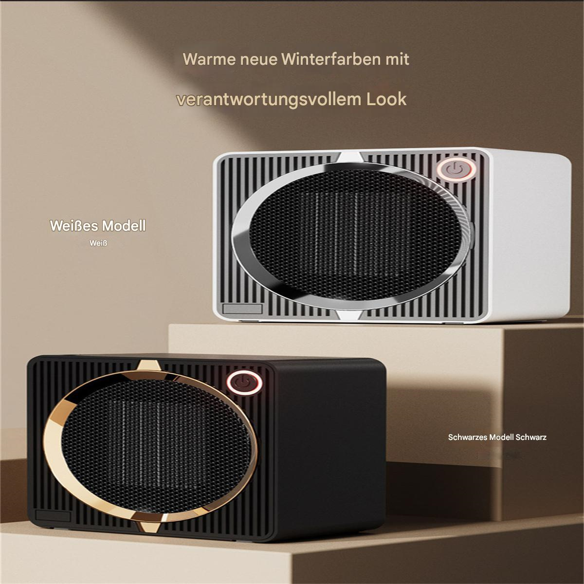 Zwei Heizungen, schwarz und weiß, mit Text. Weißer Hintergrund.