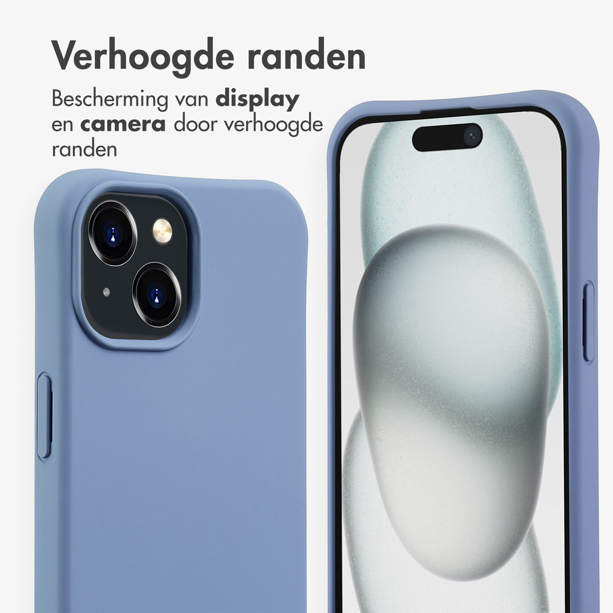 Nahaufnahme eines Telefons in einer blauen Hülle. Die Hülle schützt Display und Kamera mit erhöhten Rändern.