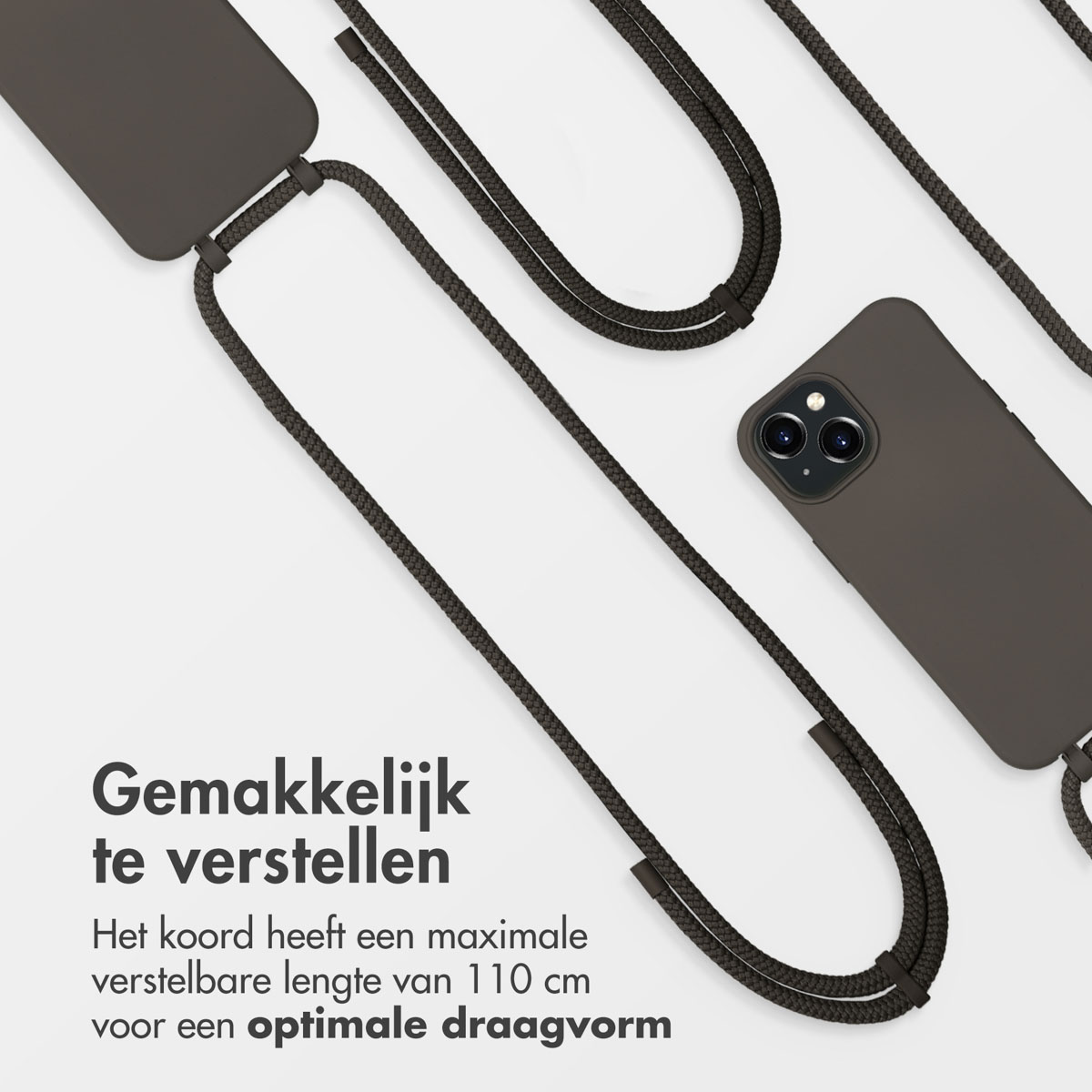 Telefon und Hülle mit Riemen. Der Riemen umschließt das Telefon und erstreckt sich nach oben.
