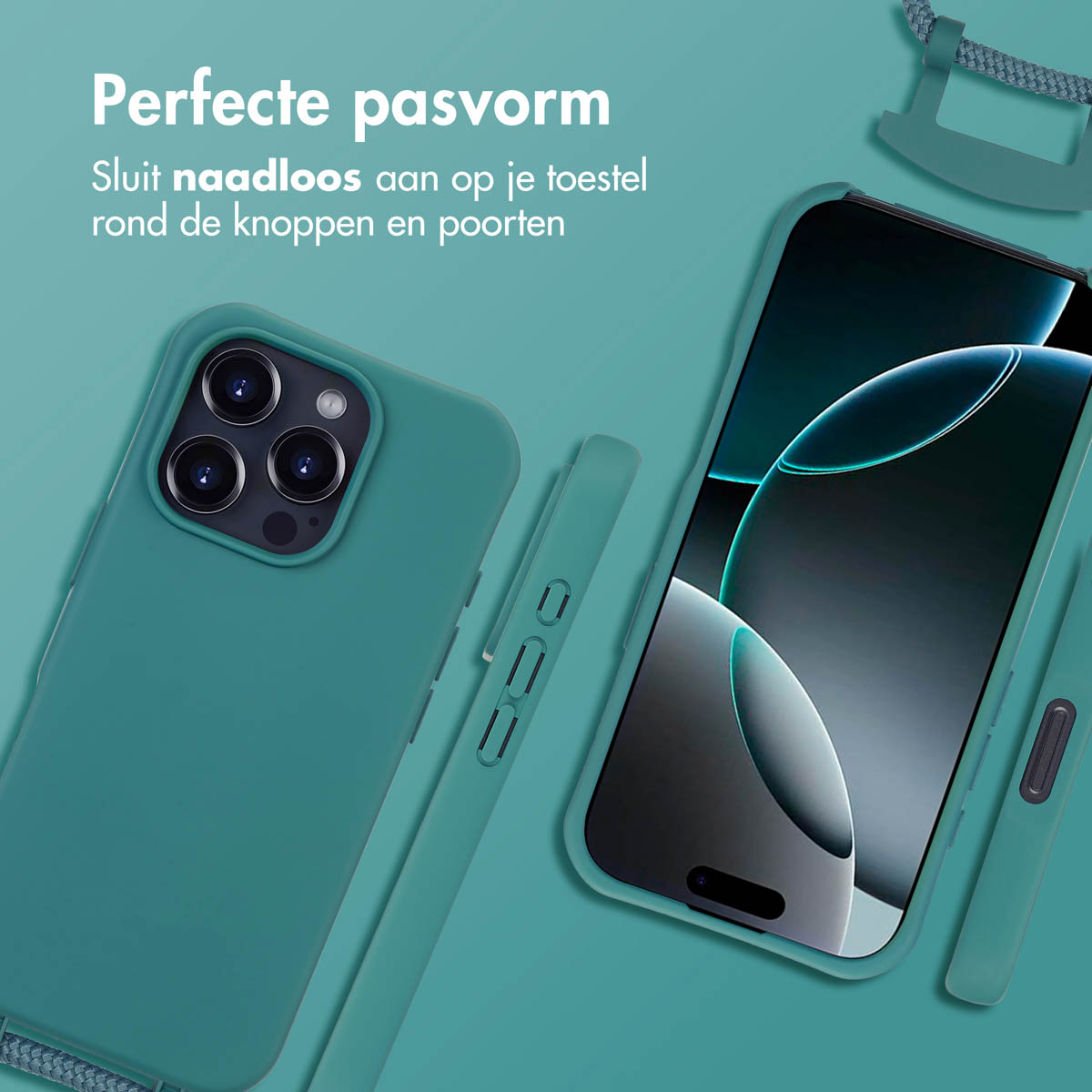 Een felgroene telefoonhoes met een telefoon erin, met de hoes en het scherm van de telefoon.
