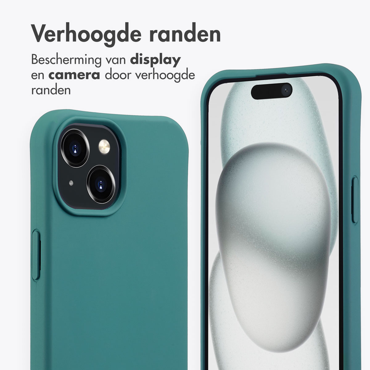 Türkisfarbene Handyhülle mit erhöhten Kanten, die ein Telefon und Display schützen.