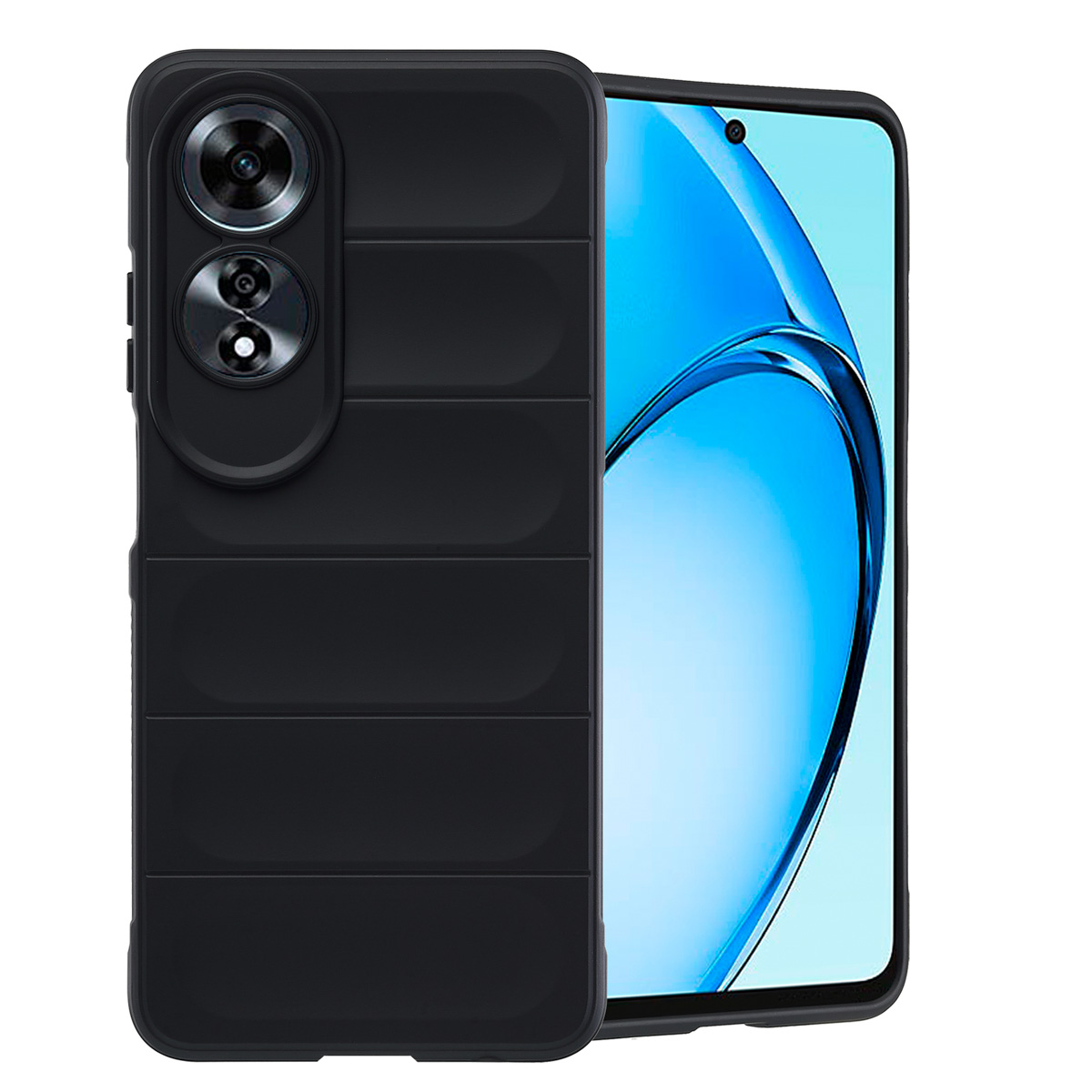 Un étui de téléphone noir protégeant un téléphone avec deux caméras.