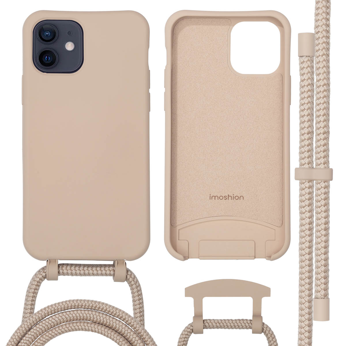 IMOSHION Coque avec lanière compatible avec iPhone 12/ iPhone 12 Pro Étui de Téléphone voor Apple iPhone 12/ iPhone 12 Pro Beige