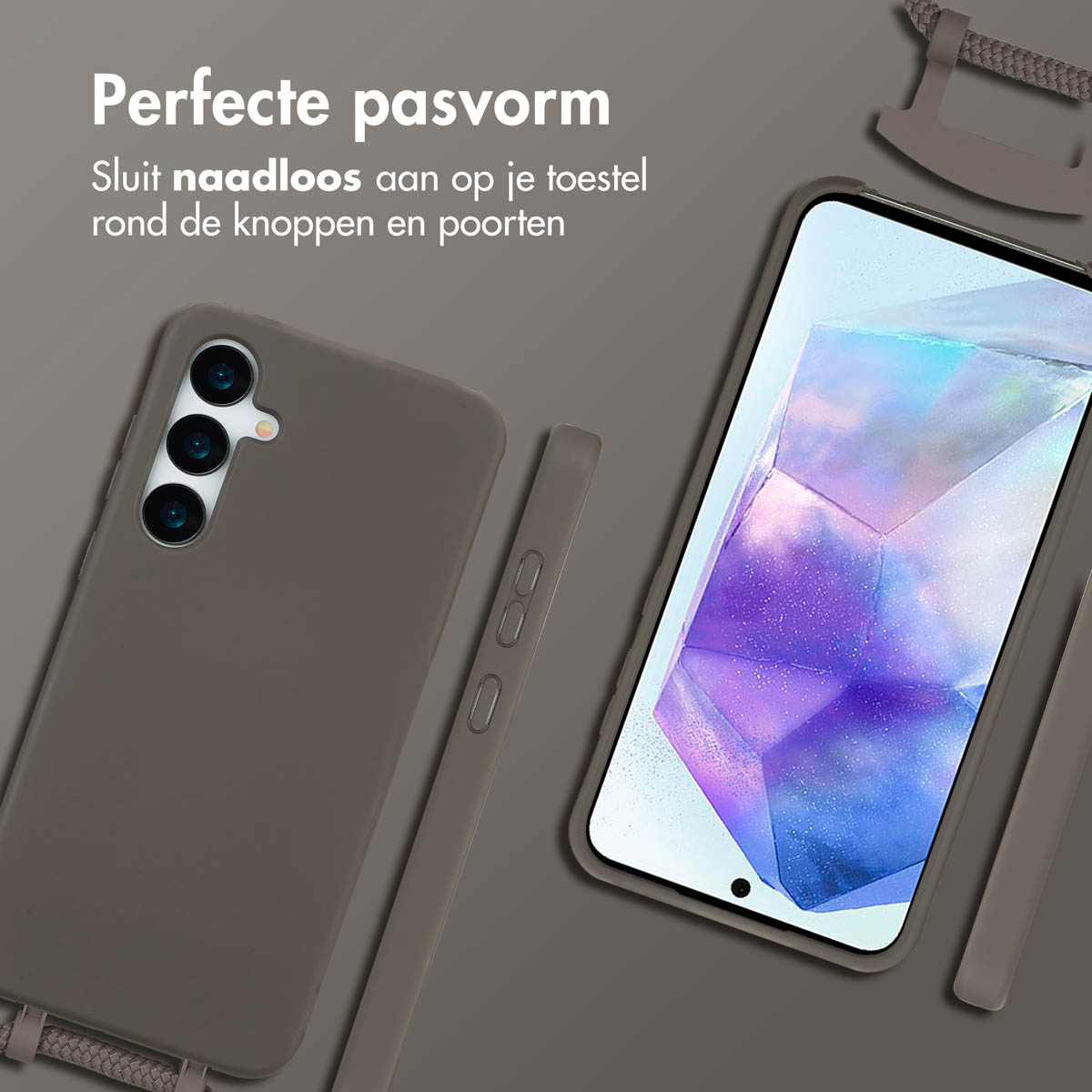 IMOSHION Color Backcover met afneembaar koord - Geschikt voor Samsung Galaxy A55 - Telefoonhoesje Bruin