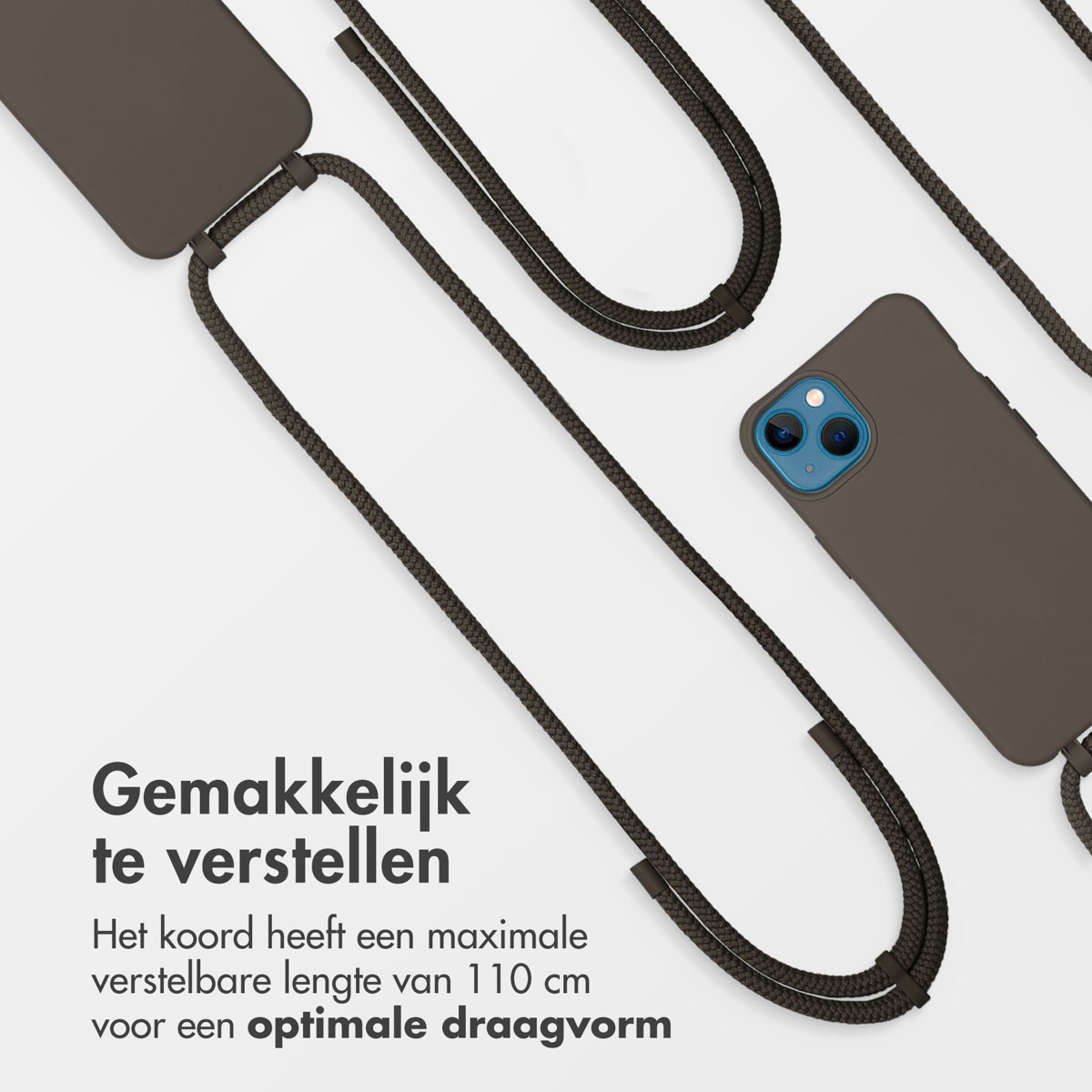 Telefoonhoesje met een lanyard, telefoonhoesje met een lanyard en een telefoon.
