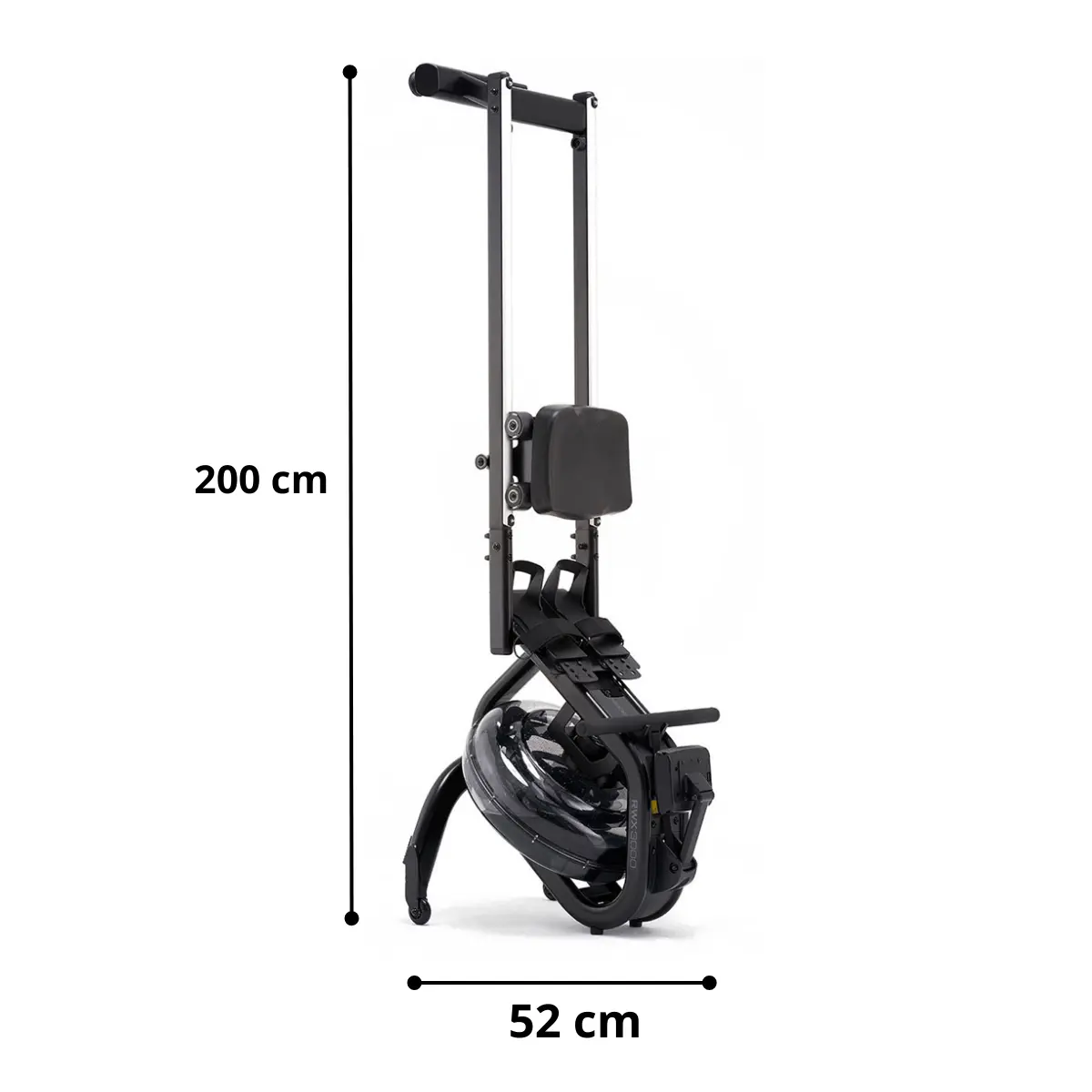 Rudergerät mit den Maßen 200cm hoch und 52cm breit, auf weißem Hintergrund.