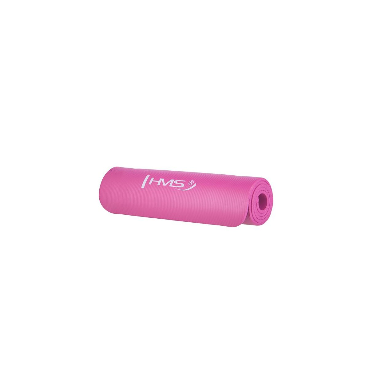 Gerollte rosa Yogamatte. Die Matte befindet sich auf wei ßem Hintergrund. Die Marke HMS ist sichtbar.