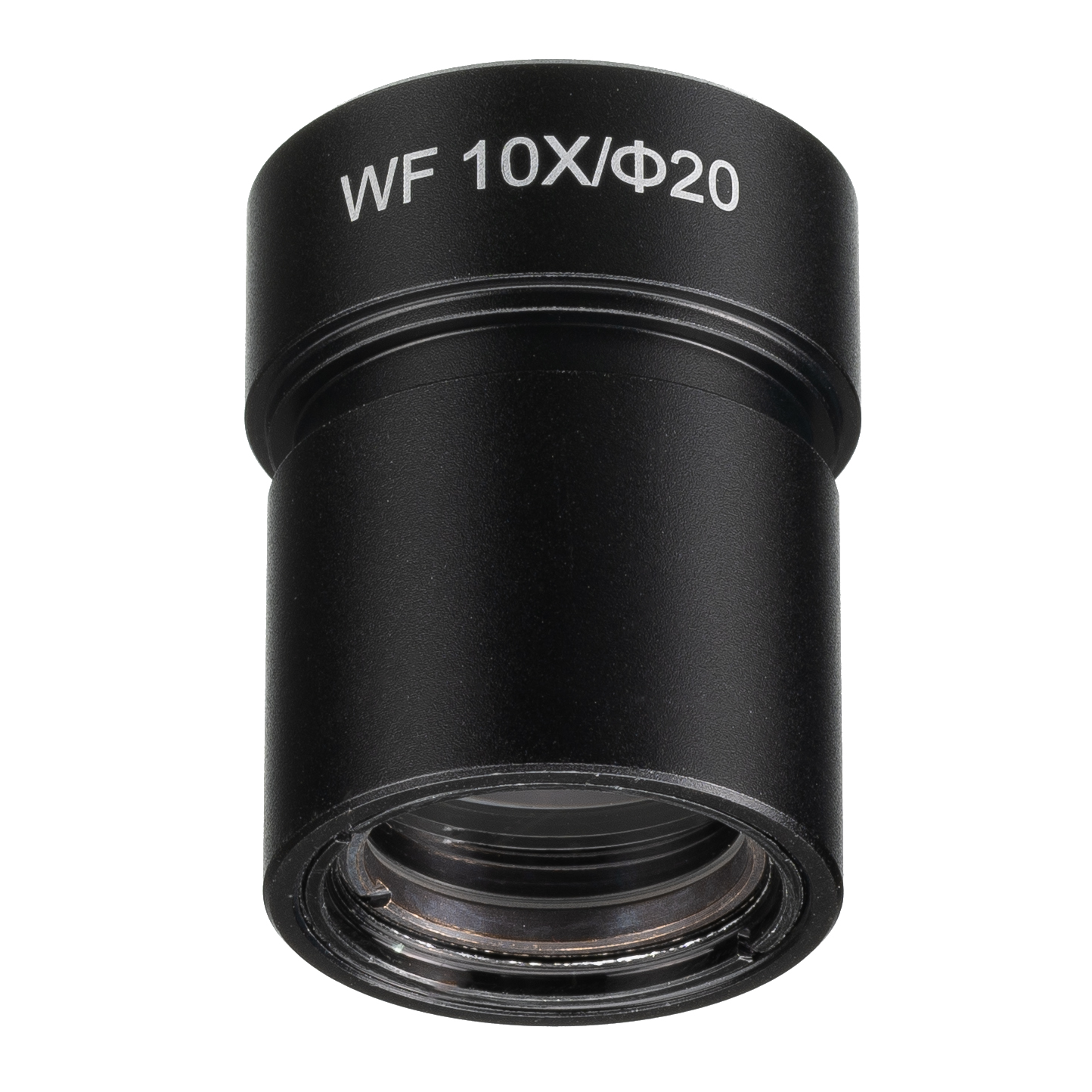 Una lente negra con 'WF 10X/Φ20' escrito.