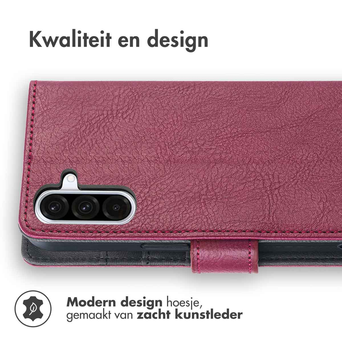 Bordeaux hoesje met telefoon, kaartsleuf en klep.