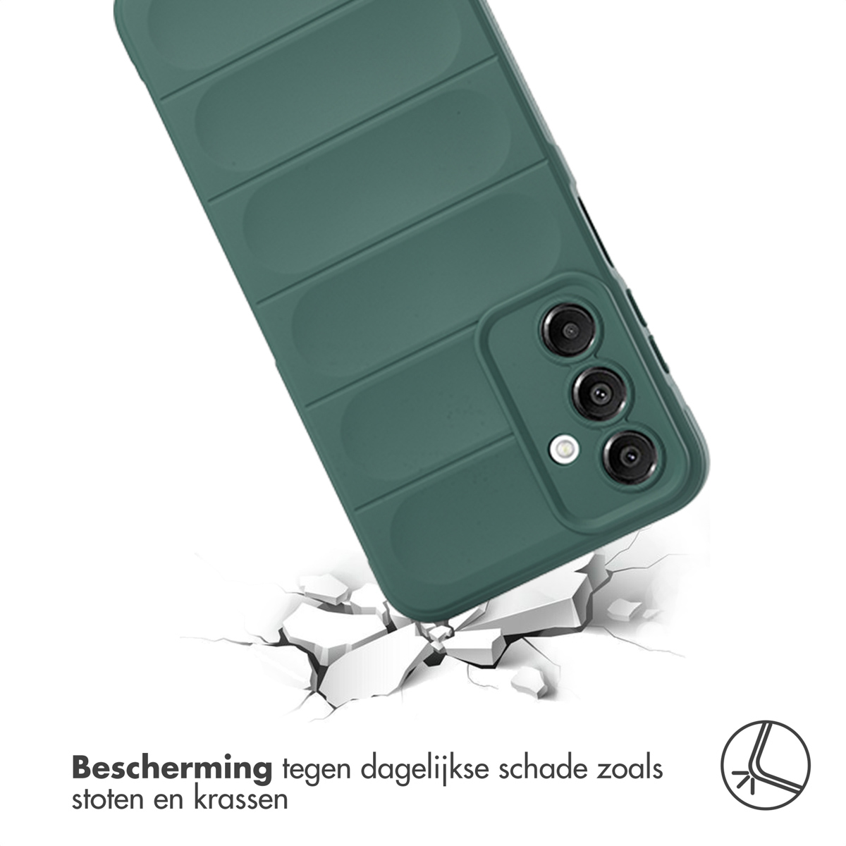 Coque verte sur fond blanc. Absorbe les chocs et protège le téléphone.