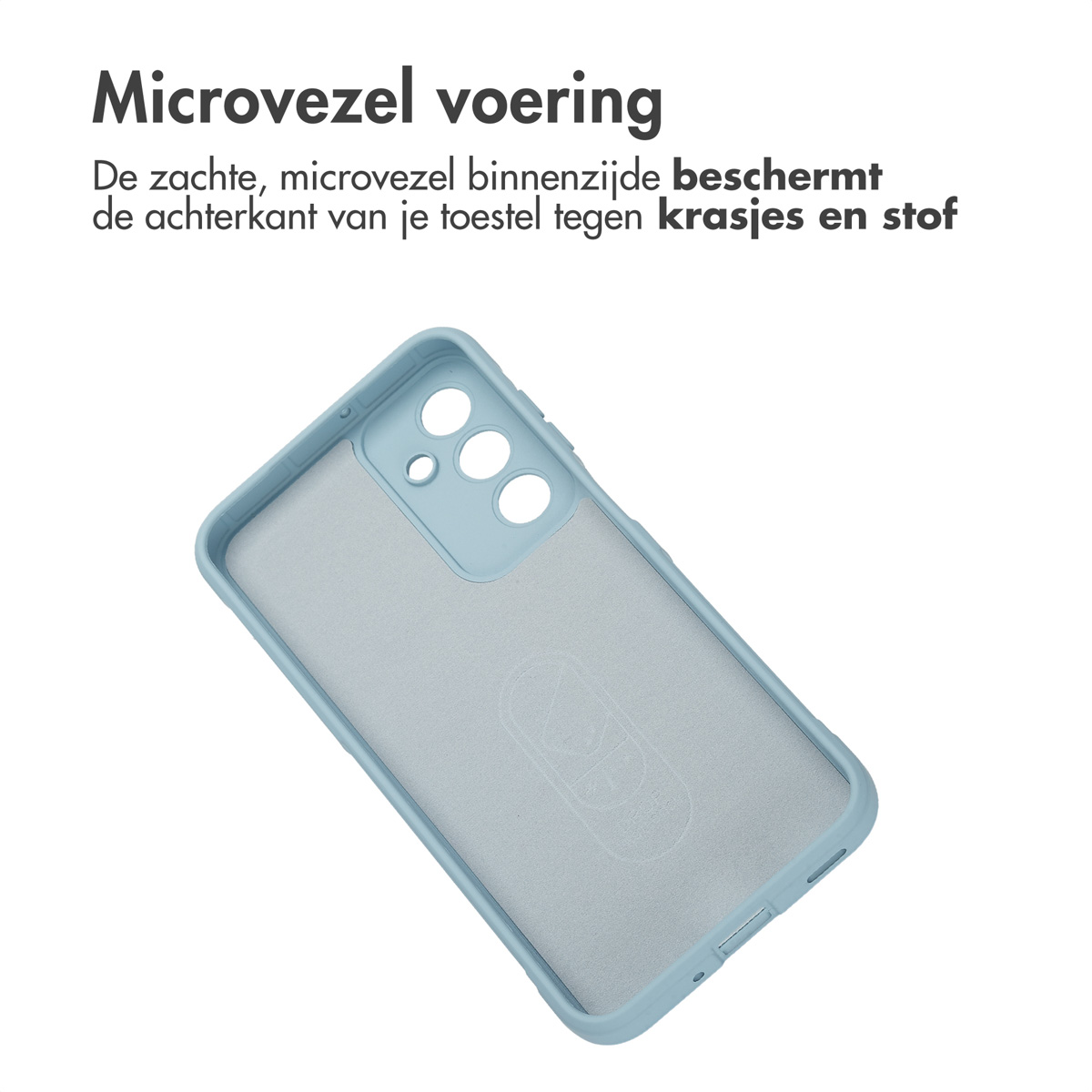 Telefoonhoesje met een zachte voering. De voering beschermt de achterkant van de telefoon.