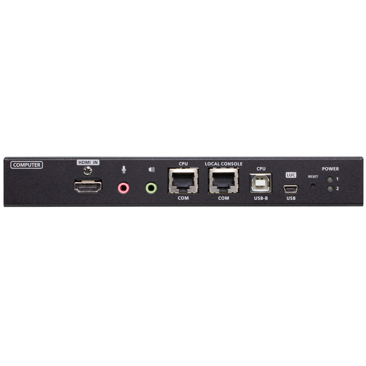 Pannello nero con porte computer, HDMI, jack audio e porte USB.
