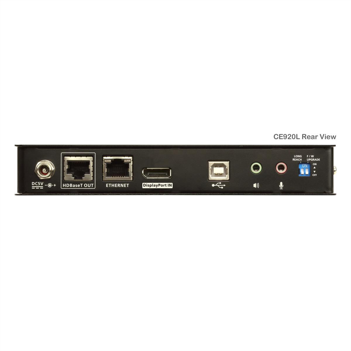 Vista posteriore di un dispositivo nero con porte tra cui Ethernet, DisplayPort, USB e alimentazione.