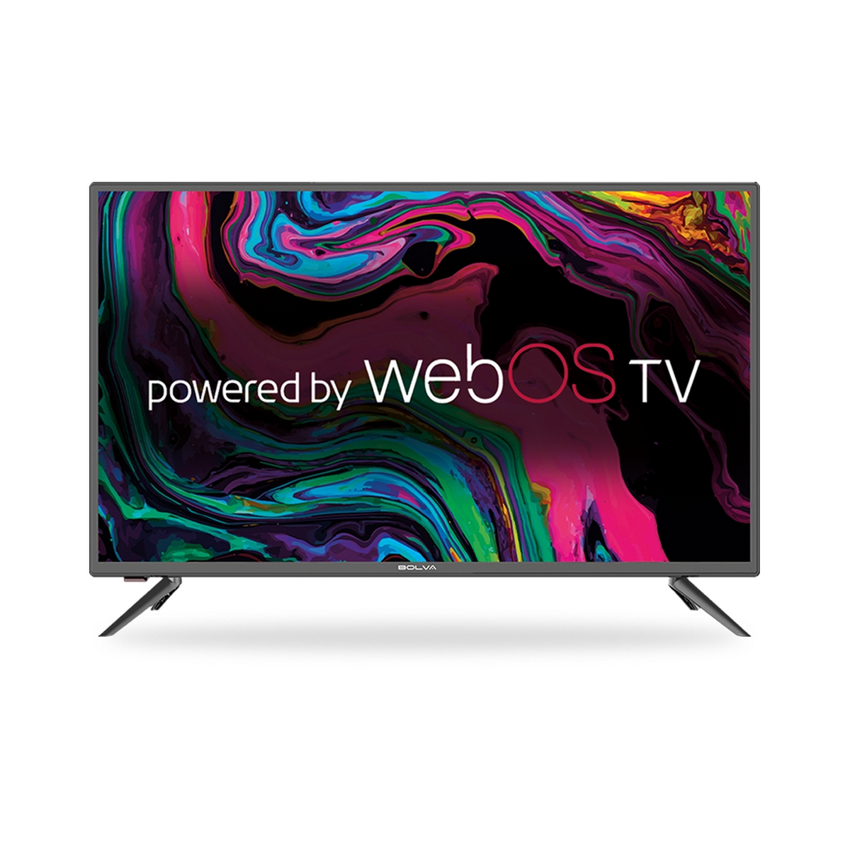 Un televisore Bolva con webOS che mostra un'immagine astratta colorata.