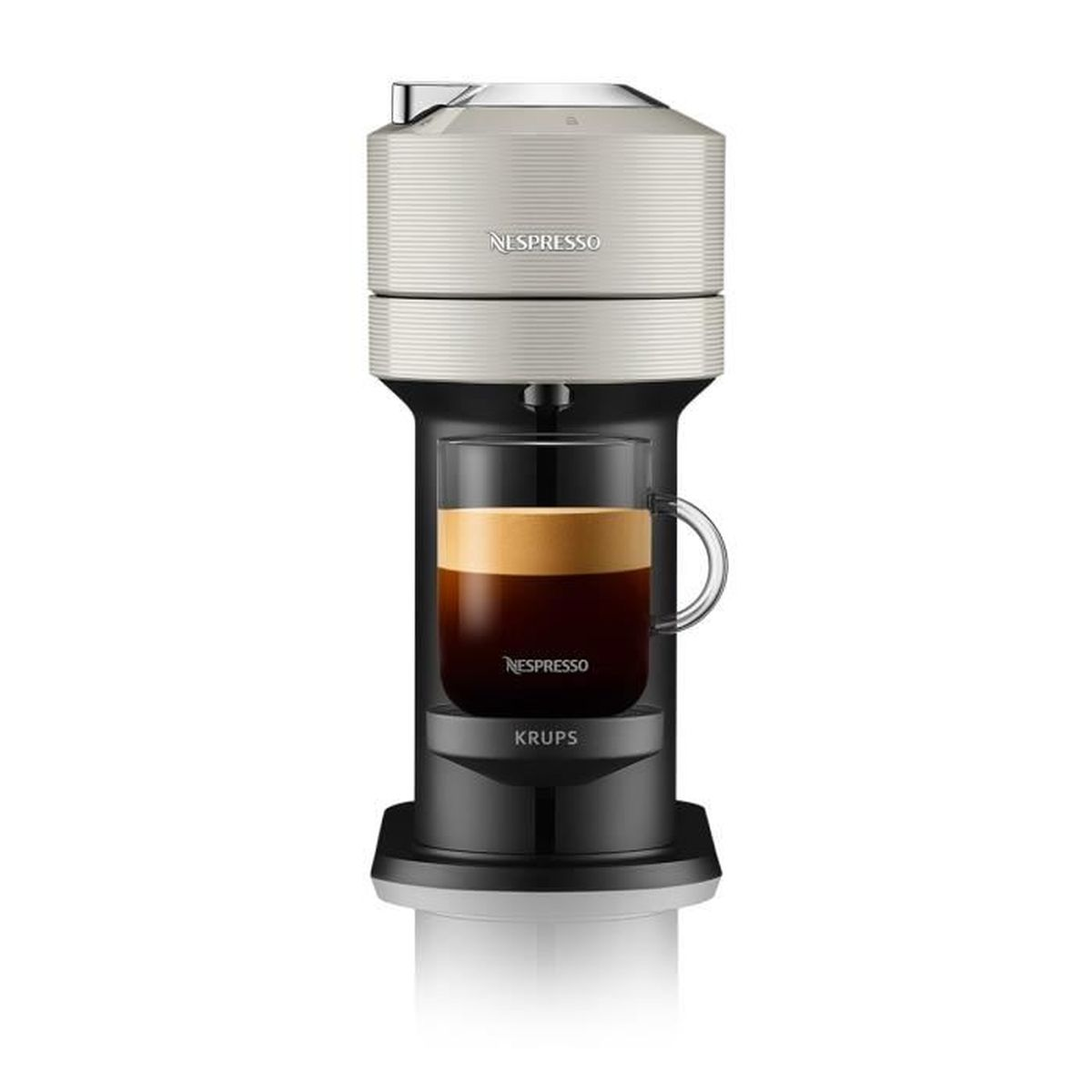 Macchina da caffè Nespresso Krups con un bicchiere di caffè.