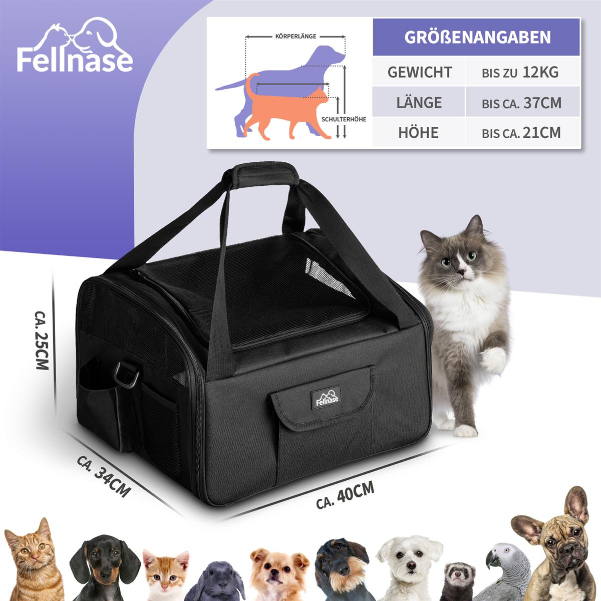FELLNASE Hundetasche klein Transporttasche