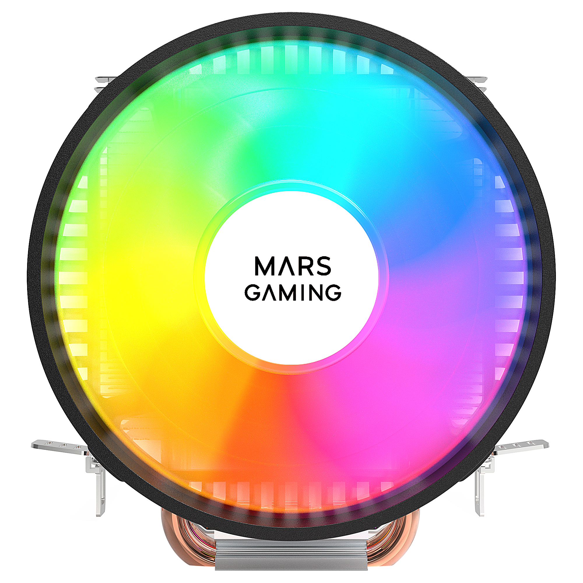 Wentylator komputerowy z tęczowym wyświetlaczem świetlnym i napisem MARS GAMING.