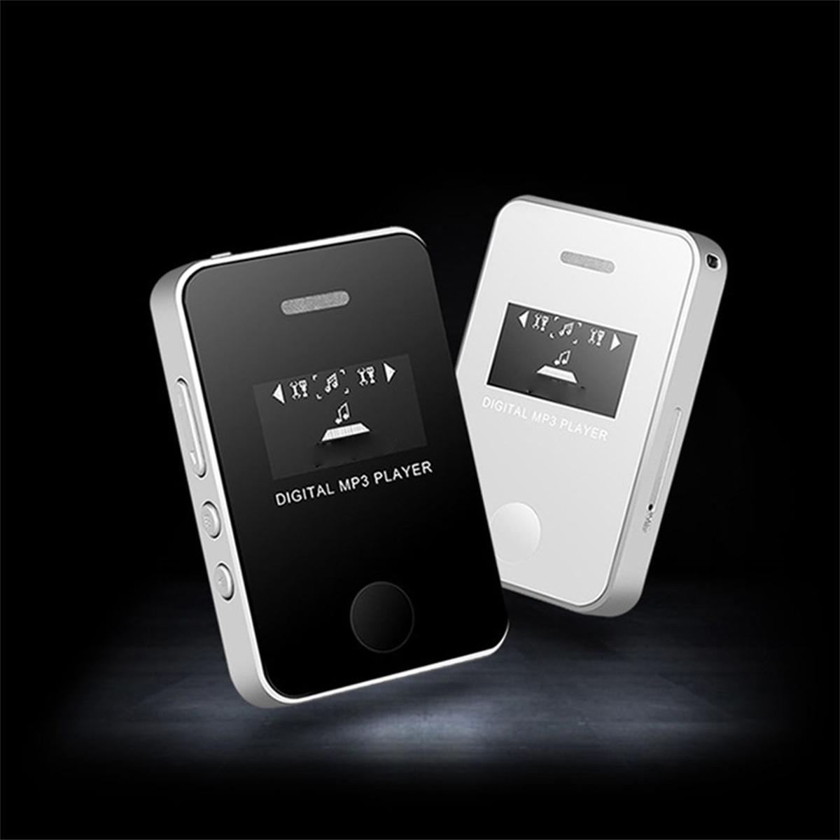 Zwei digitale MP3-Player, einer schwarz und einer weiß, nebeneinander.