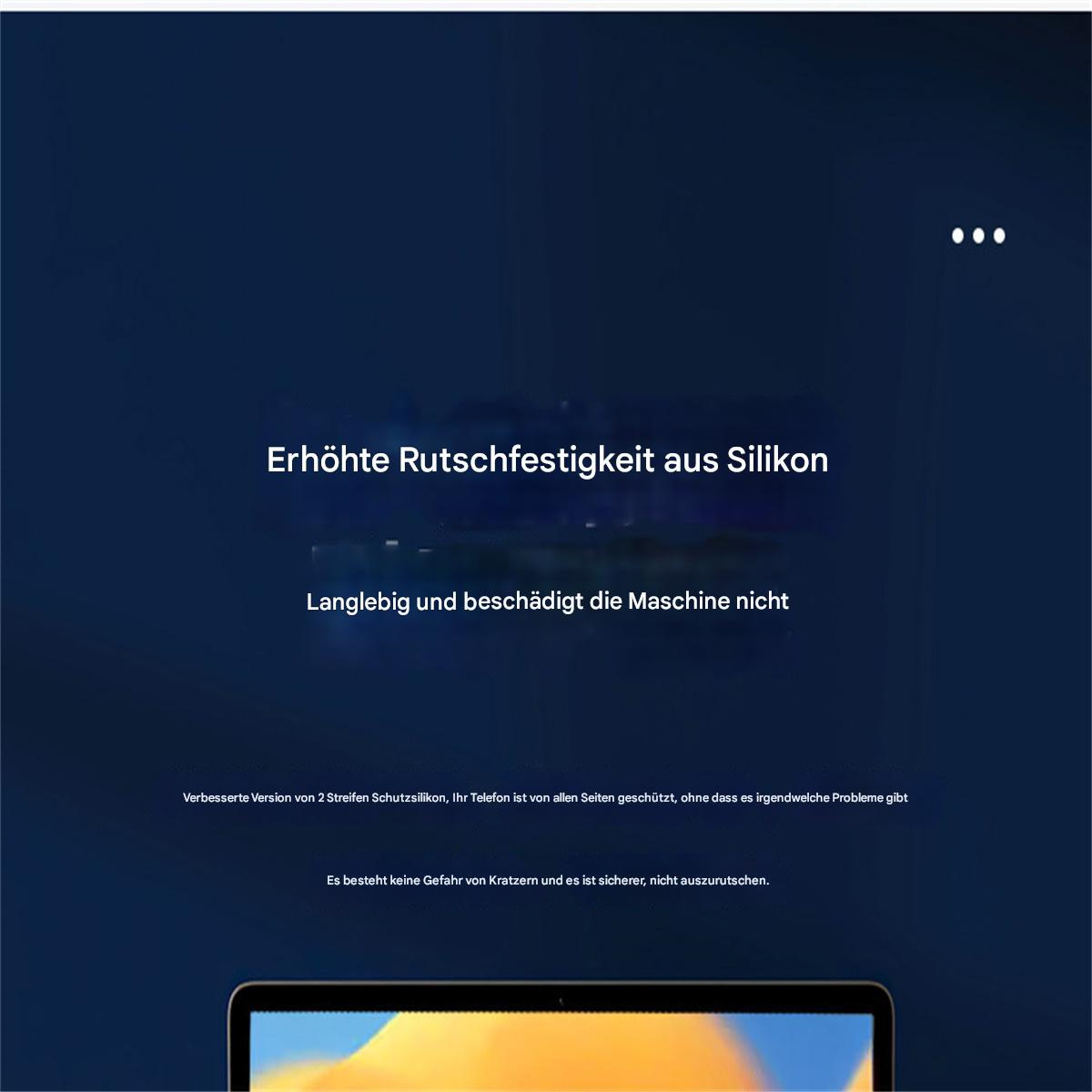 Abstrakter Hintergrund. Text: "Erhöhte Rutschfestigkeit aus Silikon. Langlebig und beschädigt die Maschine nicht"