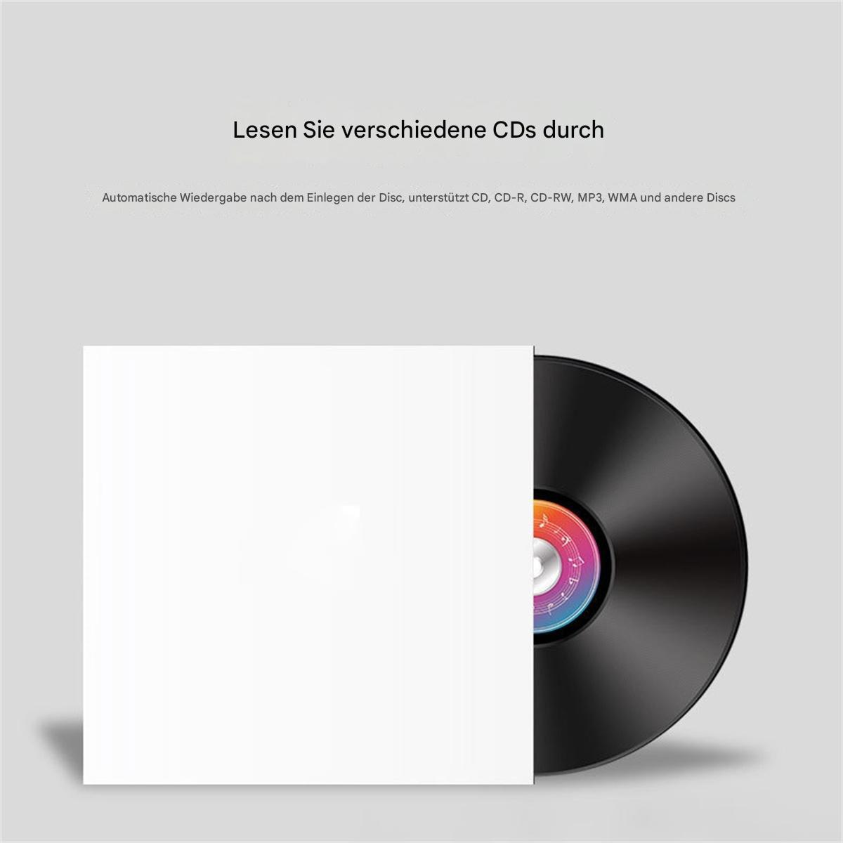 Vinyl Schallplatte mit weißer Hülle. Text auf Deutsch. Scheibe teilweise außerhalb der Hülle.