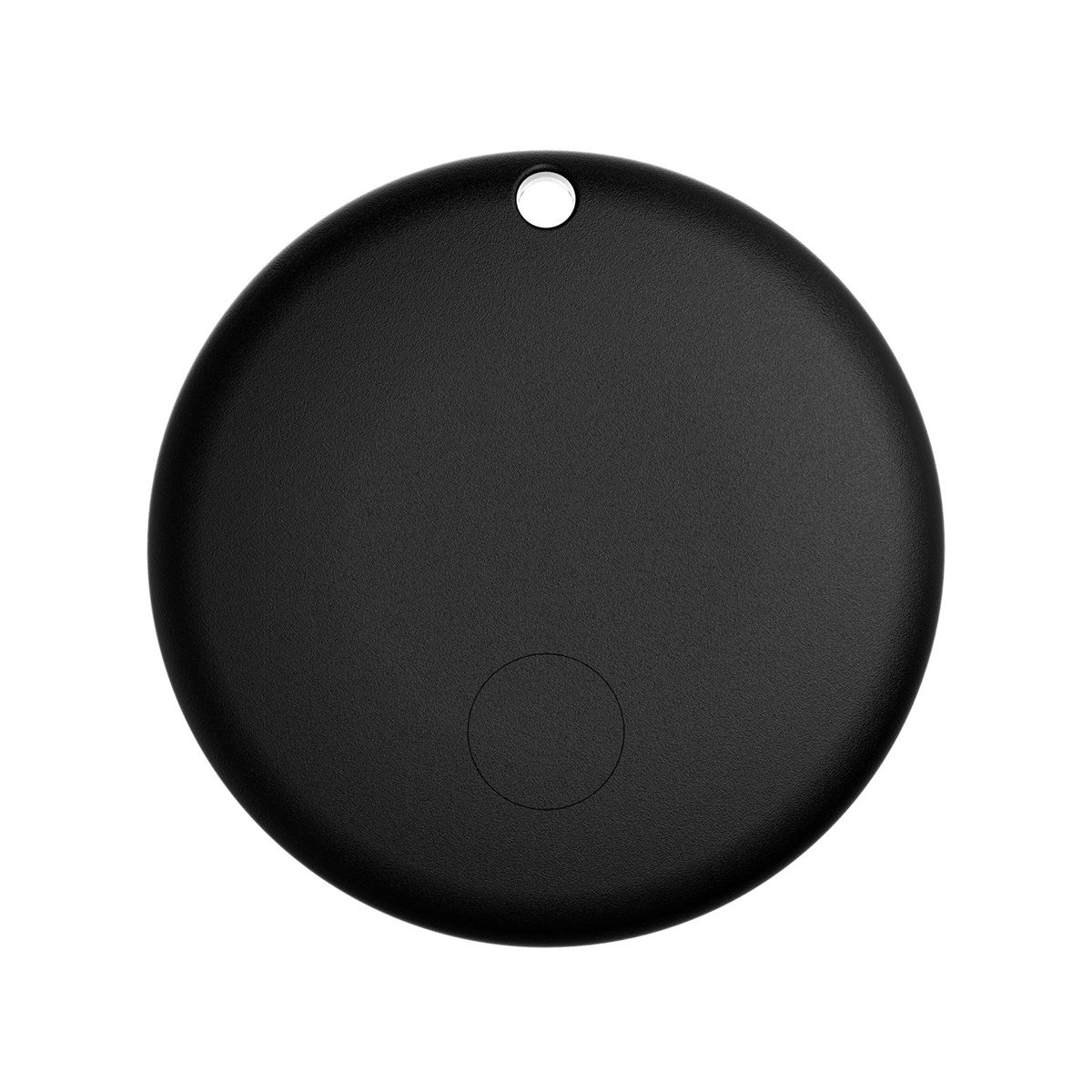 Schwarzer runder Tracker mit Loch. Einfache schwarze Oberfläche.