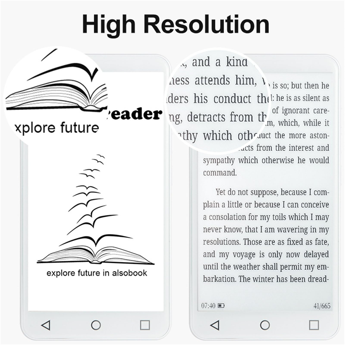 Ein E-Reader mit Text und Nahaufnahme des Textes auf dem Bildschirm.