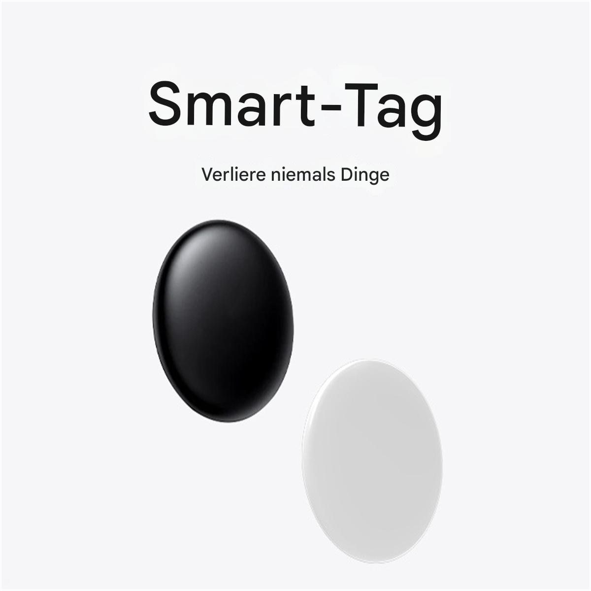 Zwei Smart-Tags, eines schwarz und eines weiß, auf weißem Hintergrund. Text oben lautet "Smart-Tag".