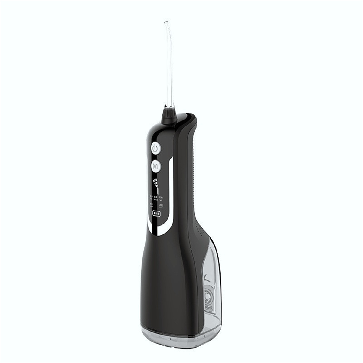 Schwarzer Wasser-Flosser. Er hat Knöpfe, einen Wassertank und eine Düse.