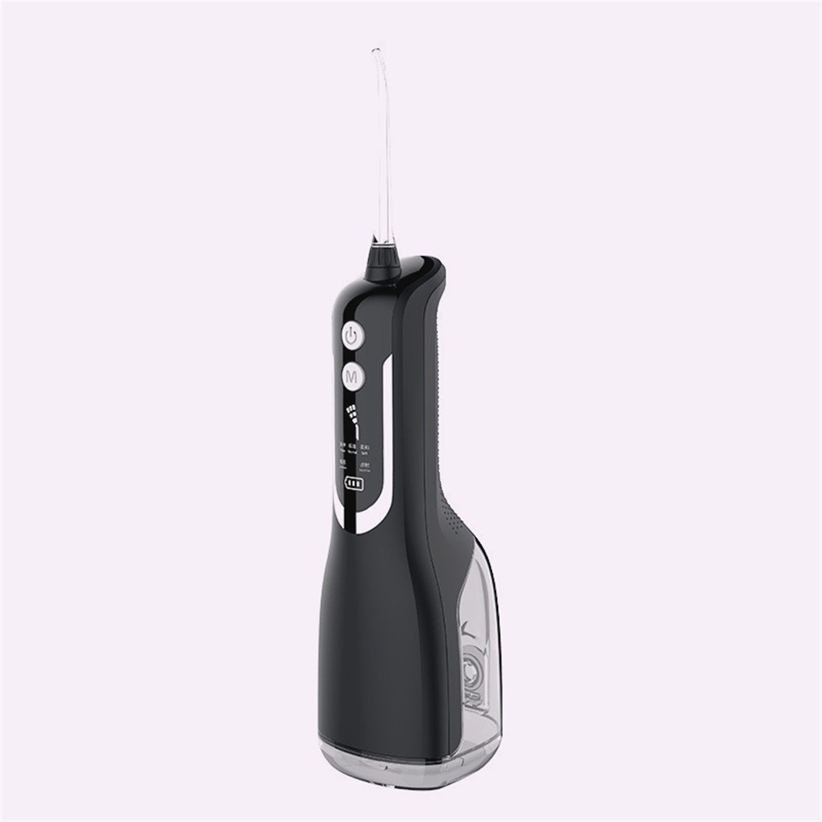 Schwarzer Wasser-Flosser mit weißer Spitze. Der Flosser hat Knöpfe an der Seite.