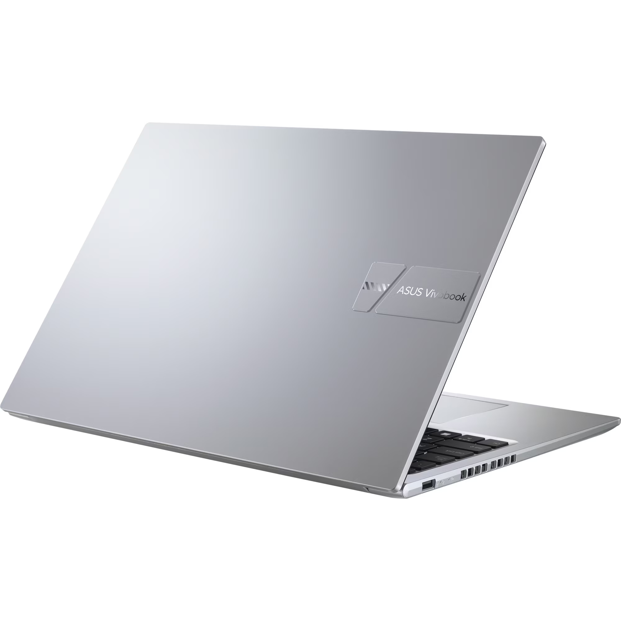 Ein silberner Laptop mit geschlossenem Deckel, der das ASUS Vivobook-Logo zeigt.