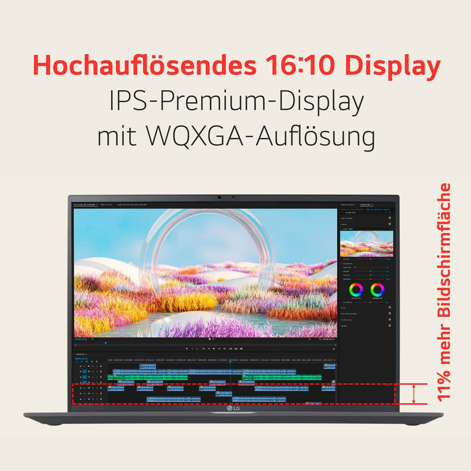 Ein Laptop, der eine farbenfrohe Video-Editing-Oberfläche anzeigt.