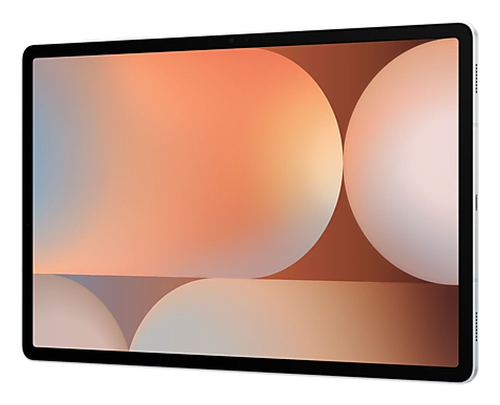 Tablet, vista laterale, con un design astratto colorato sullo schermo.