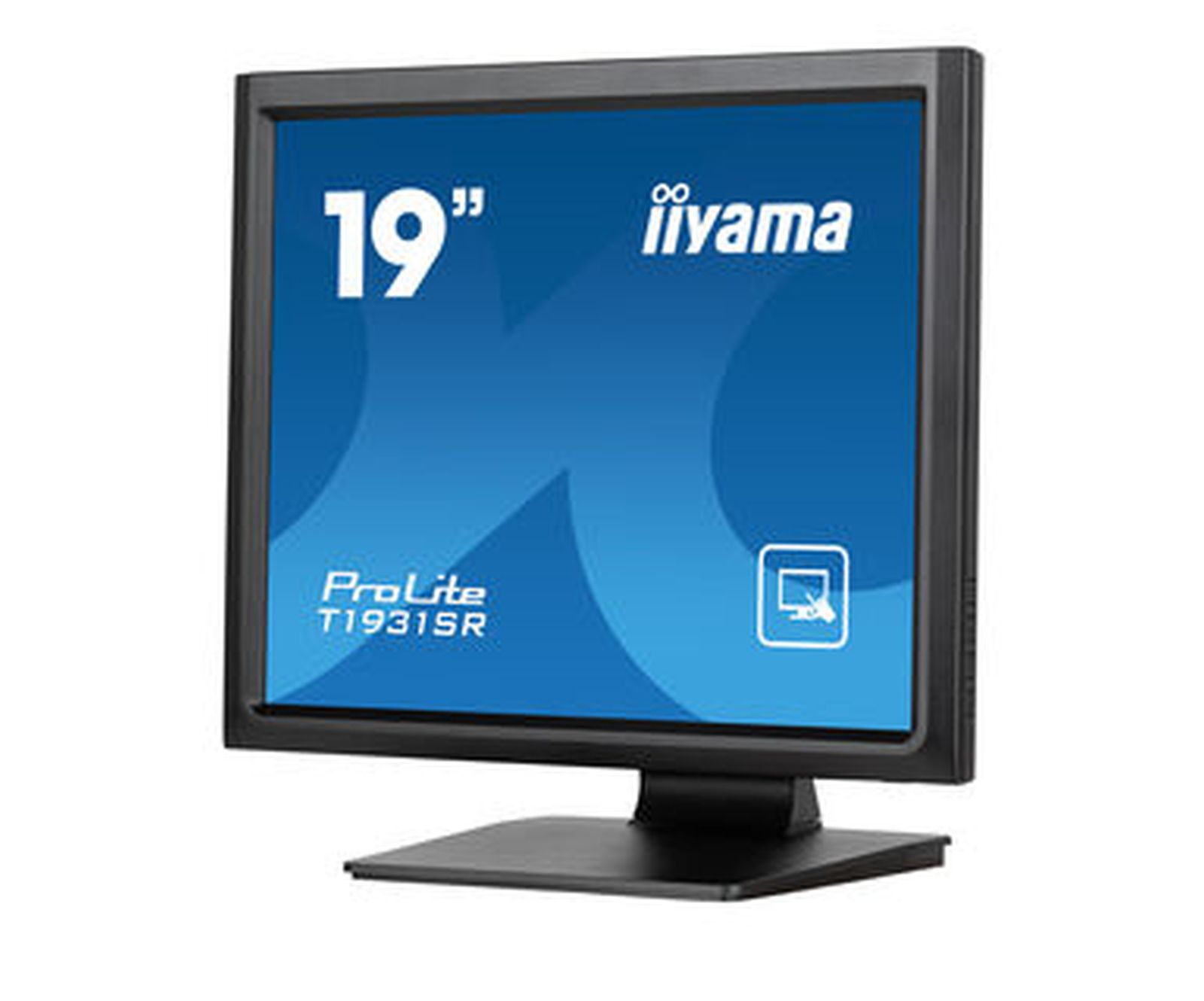 19-calowy monitor iiyama ProLite T1931SR z czarną ramką, wyświetlający niebieski ekran.