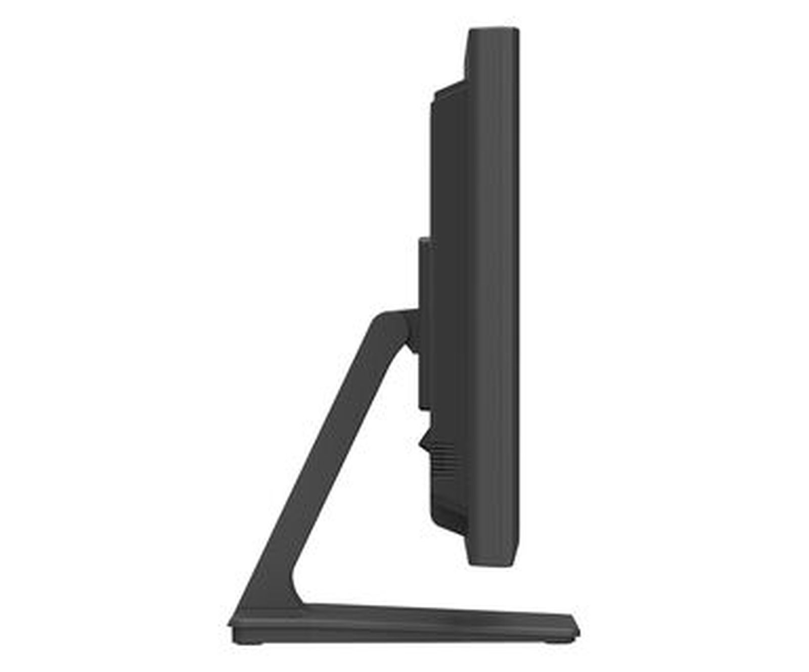 Czarny monitor komputera, widok z profilu na białym tle.